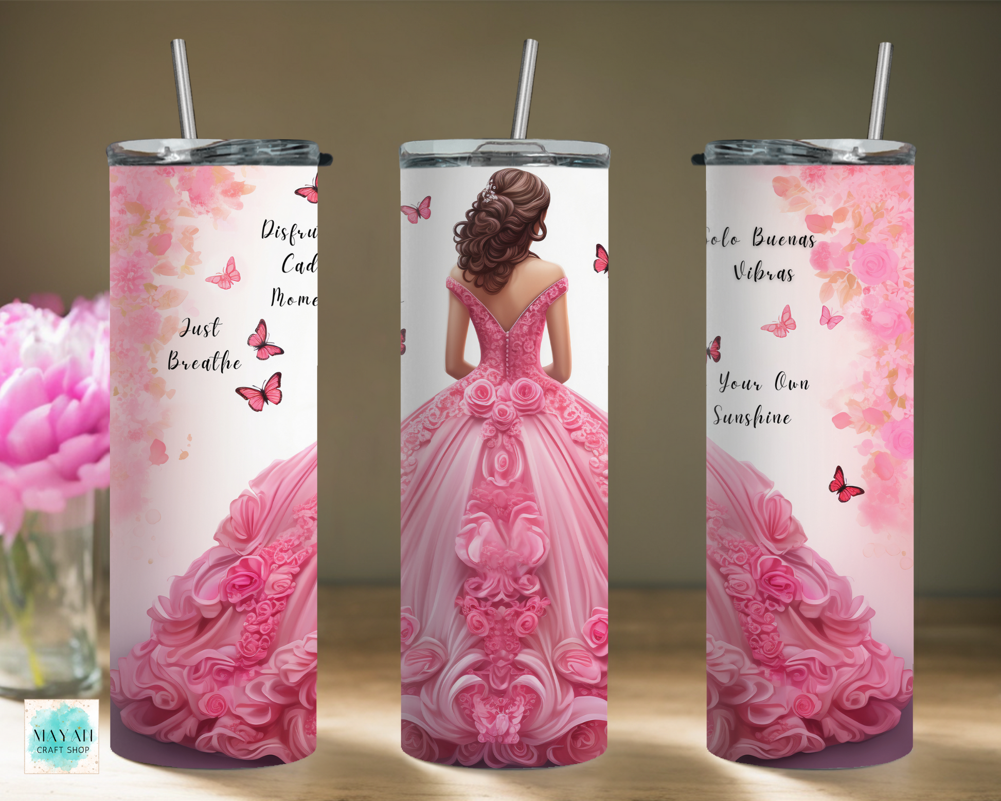 Quinceanera pink tumbler. -Mayan Craft Shop
