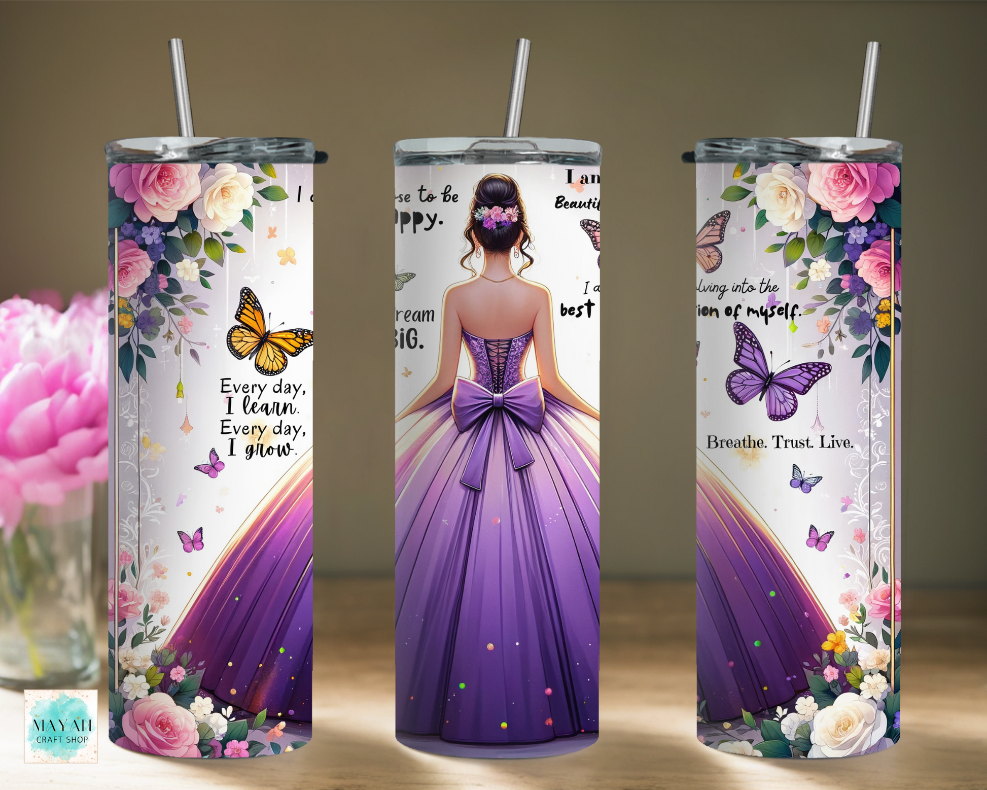 Quinceanera purple tumbler. -Mayan Craft Shop