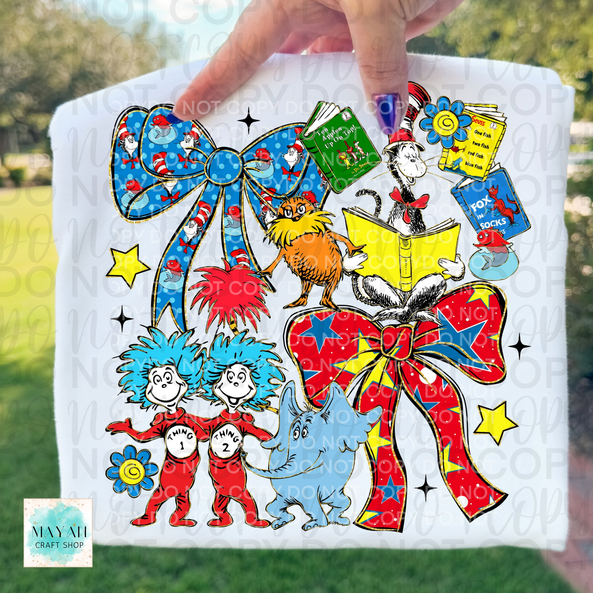 Colorful reading-themed collage on a white background with a blurred outdoor setting.