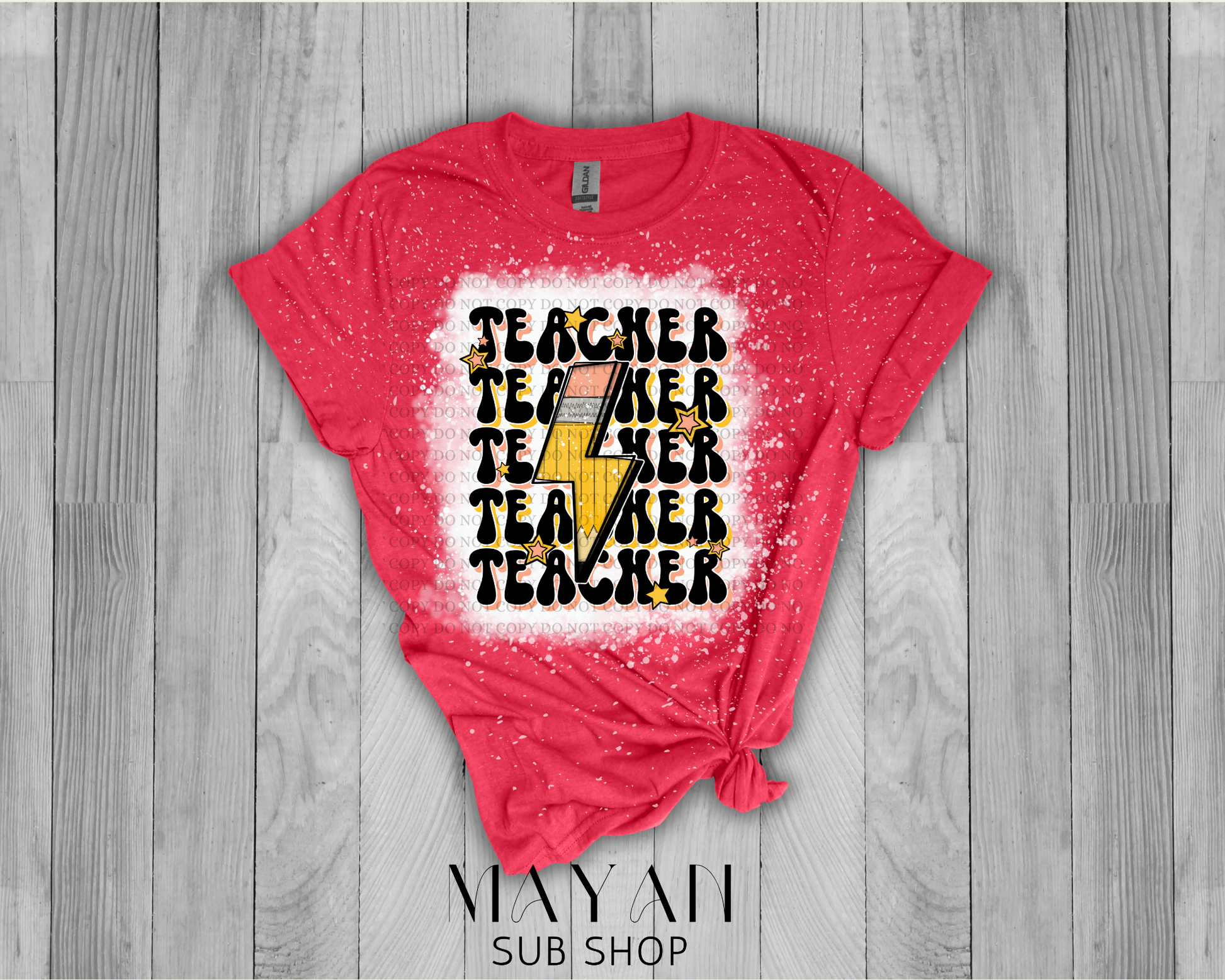 Teacher Stacked Retro Bleached Shirt - Mayan Sub Shop