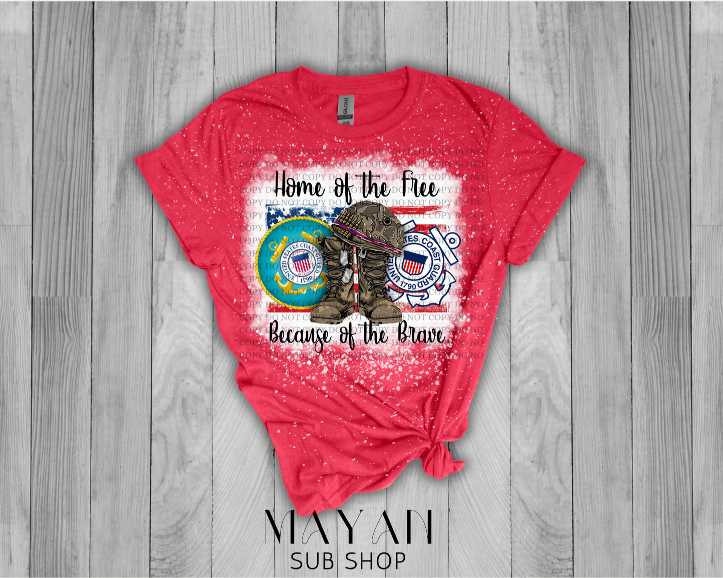 Home of the Free Coast Guard Bleached Shirt - Mayan Sub Shop