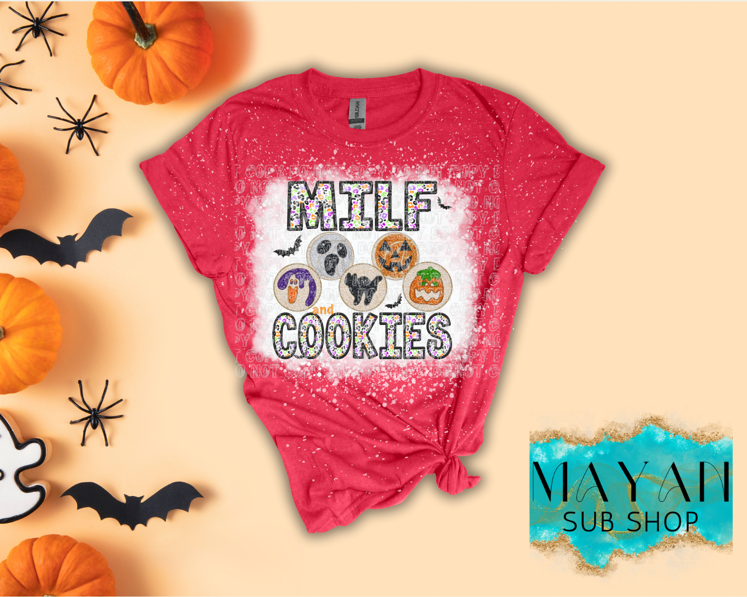 Milf and Cookies Halloween Bleached Shirt - Mayan Sub Shop