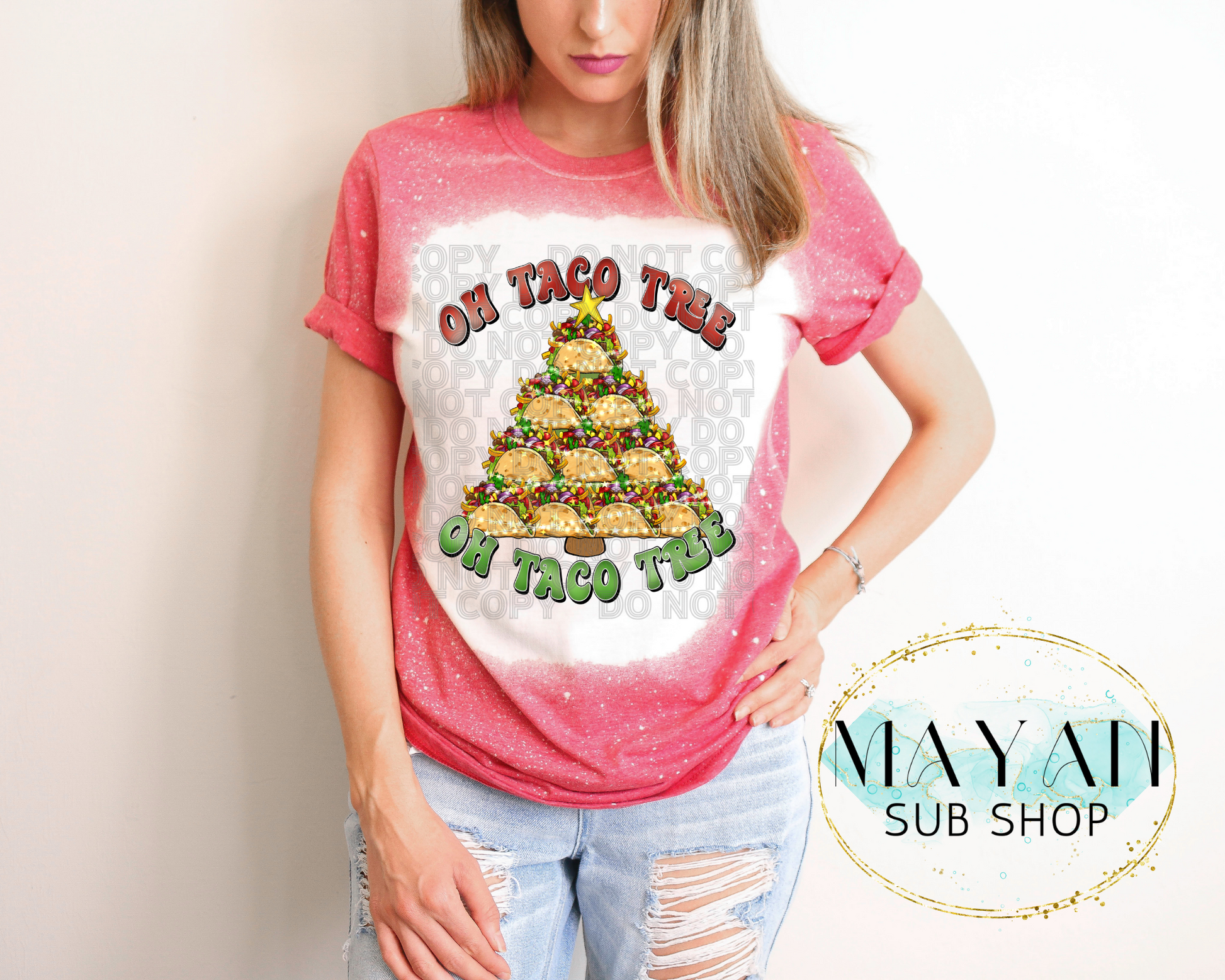 Taco tree in heather red bleached shirt. -Mayan Sub Shop