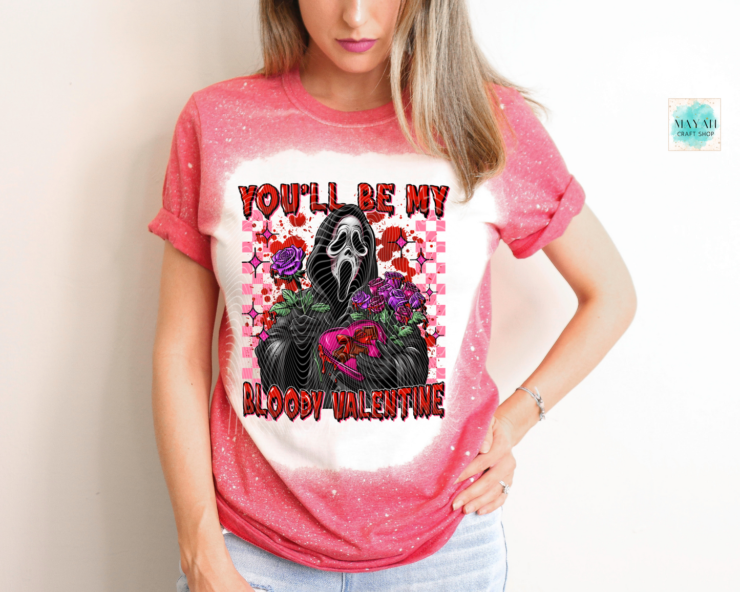 My bloody Valentine heather red bleached shirt. -Mayan Craft Shop