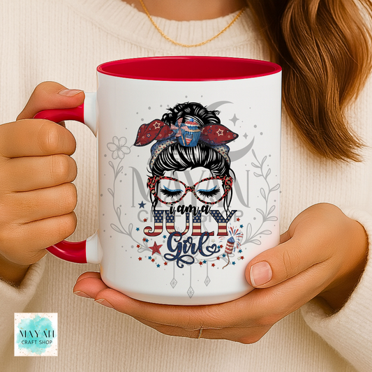 July girl patriotic red mug.
