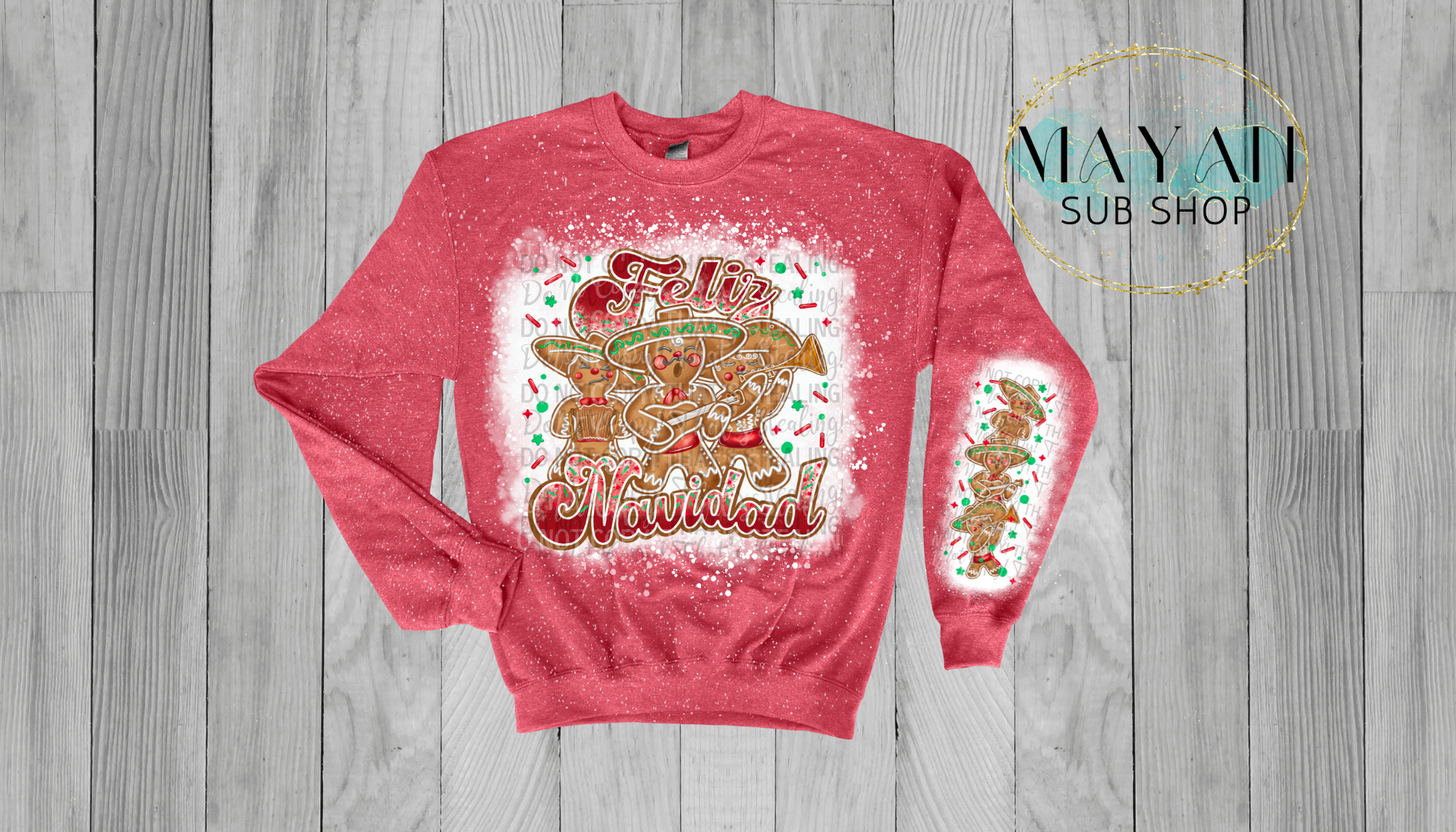 Feliz Navidad bleached sweatshirt. -Mayan Sub Shop