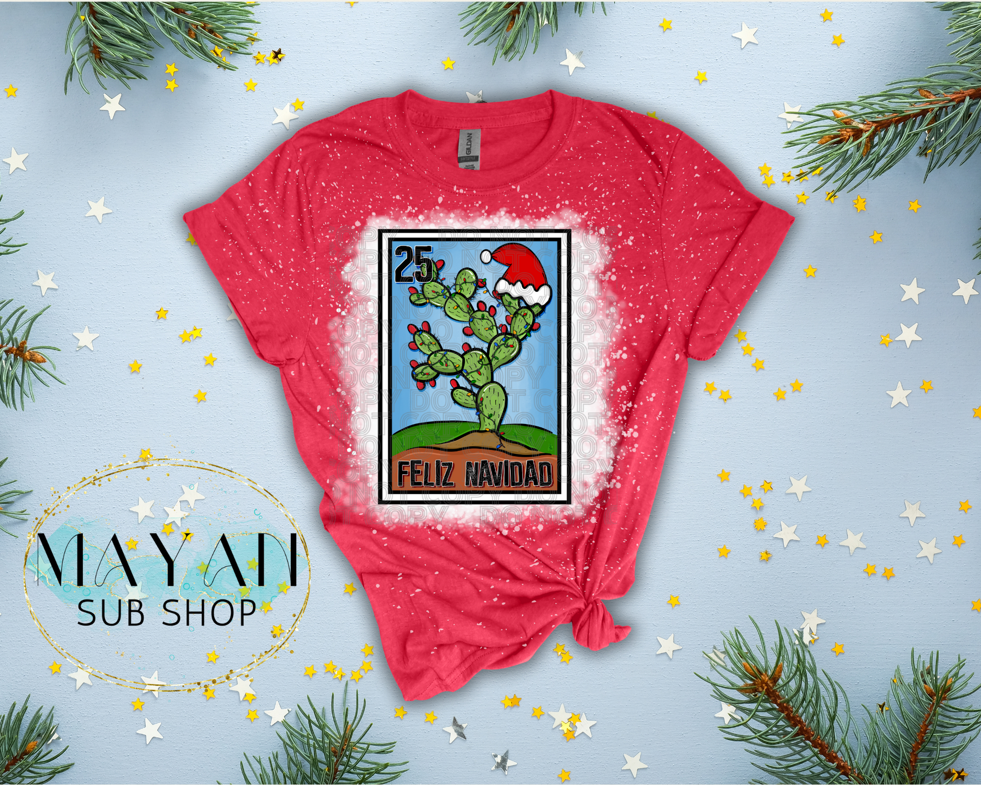 Feliz Navidad Loteria Bleached Shirt - Mayan Sub Shop