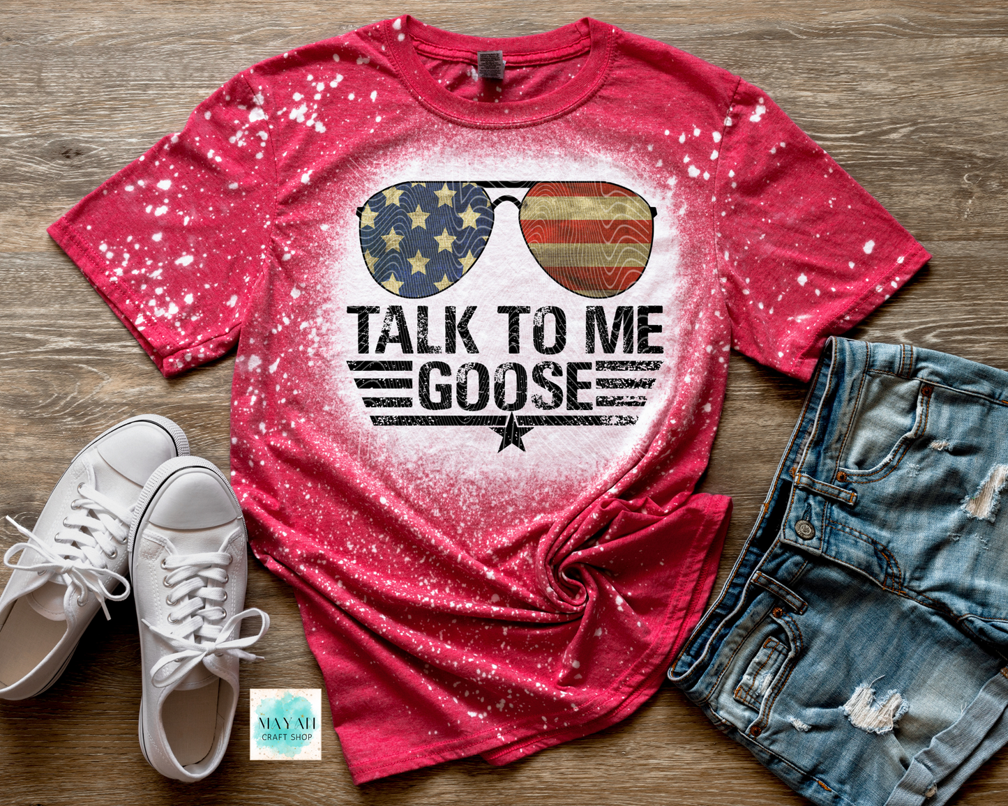 Talk to me goose heather red bleached tee. -Mayan Craft Shop