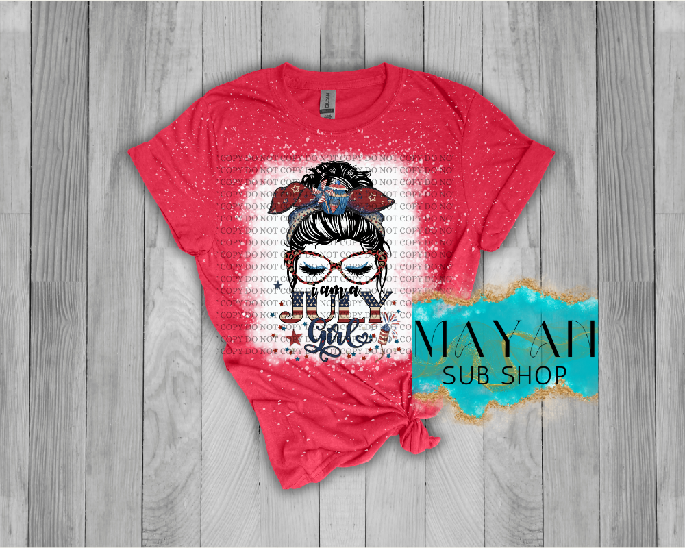 July Girl Patriotic Messy Bun Bleached Shirt - Mayan Sub Shop