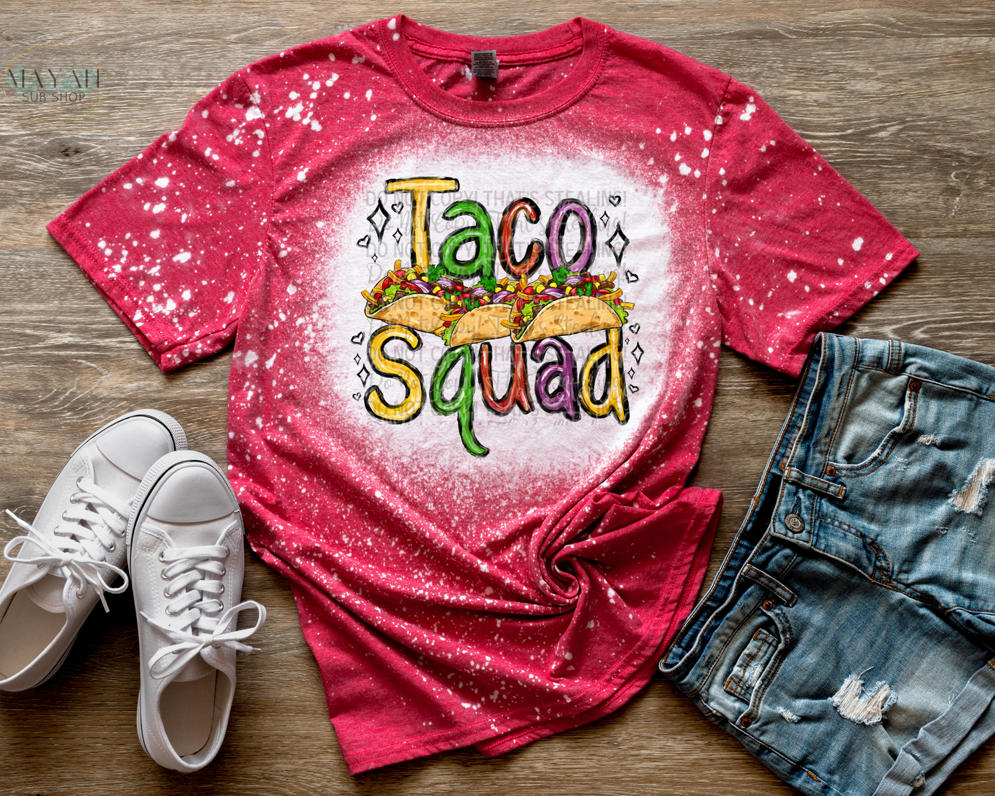 Taco squad bleached tee. -Mayan Sub Shop