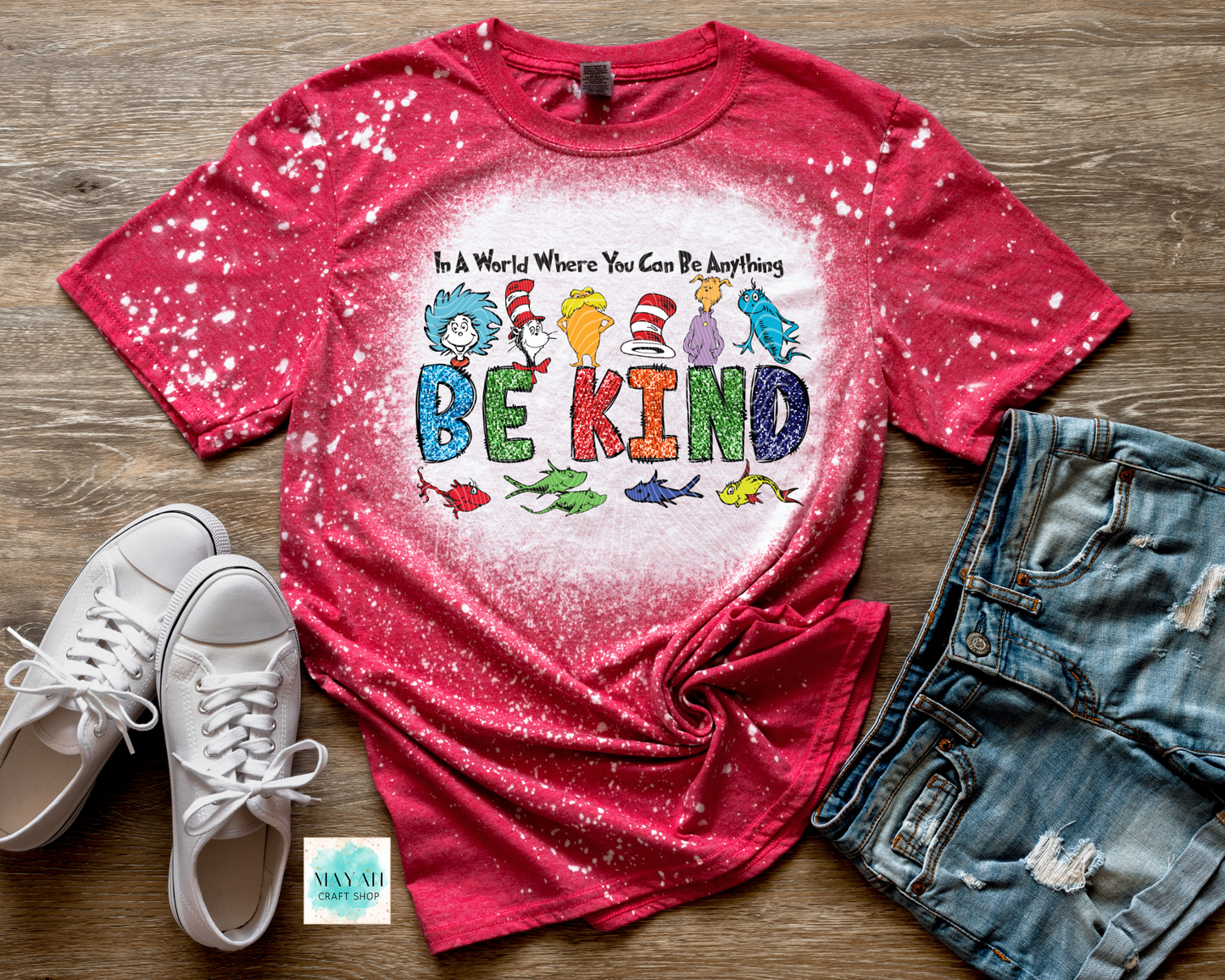 Be kind heather red bleached tee. -Mayan Craft Shop