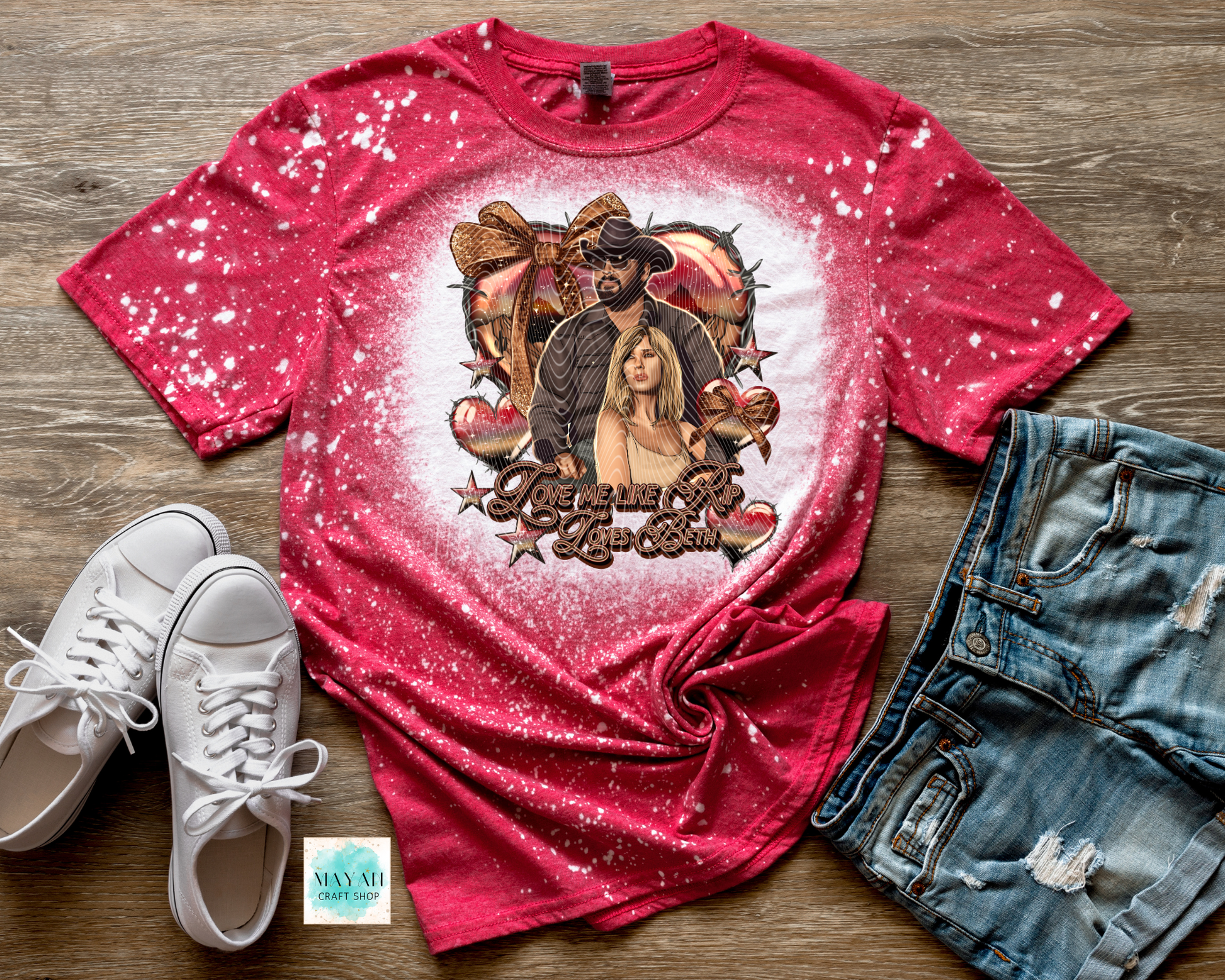 Western love heather red bleached tee. -Mayan Craft Shop