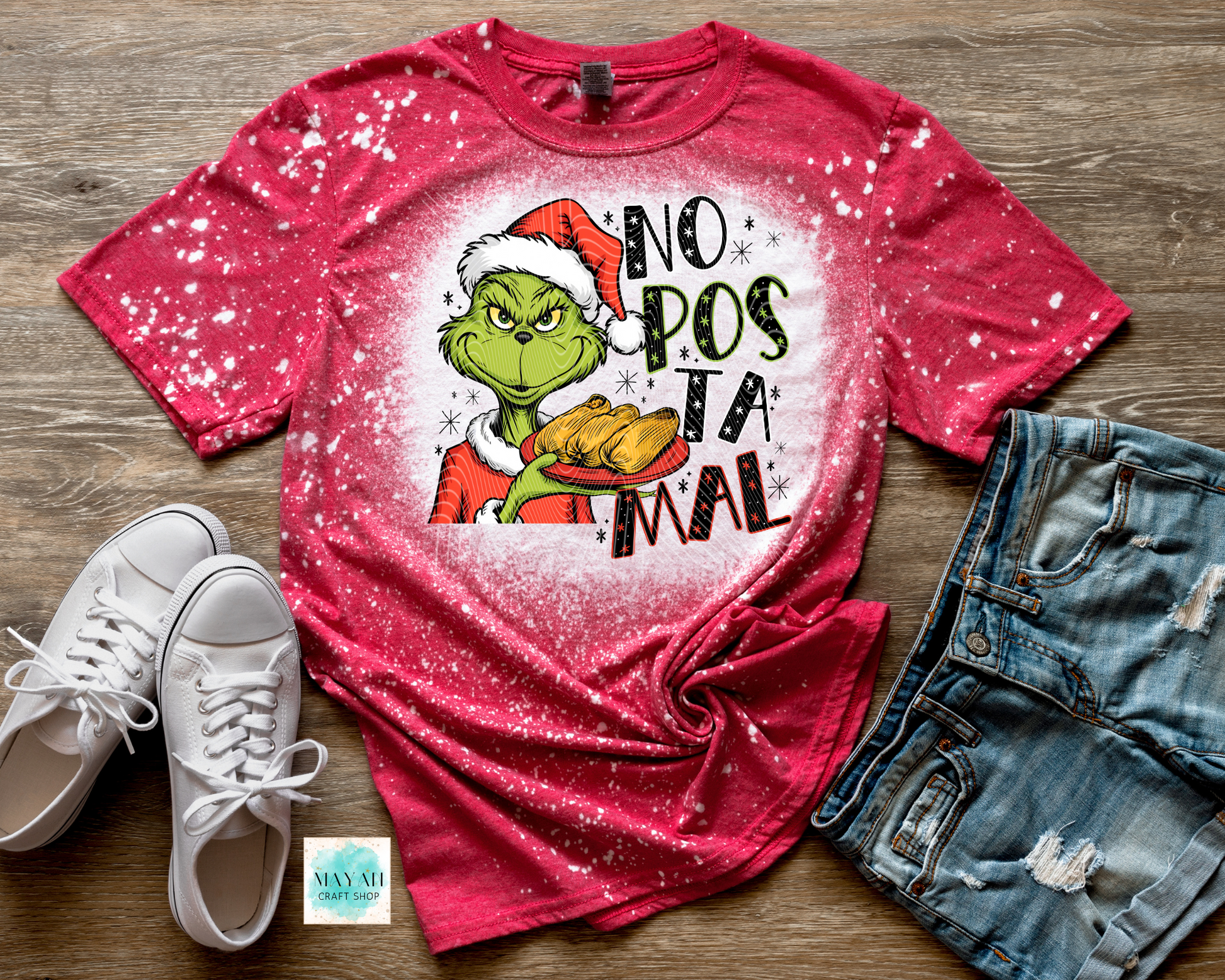 No pos tamal heather red bleached tee. -Mayan Craft Shop