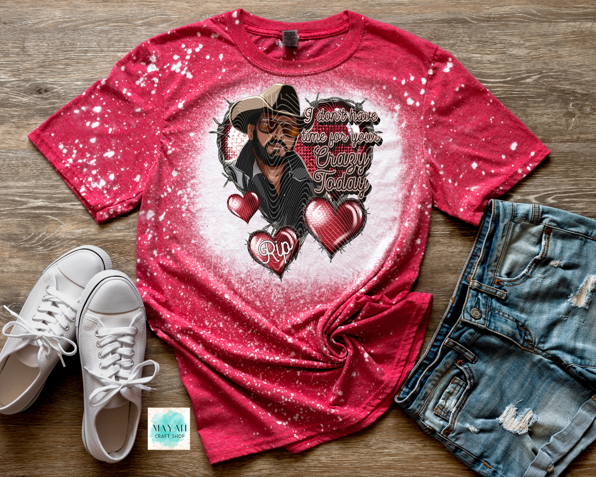 Crazy love heather red bleached tee. -Mayan Craft Shop