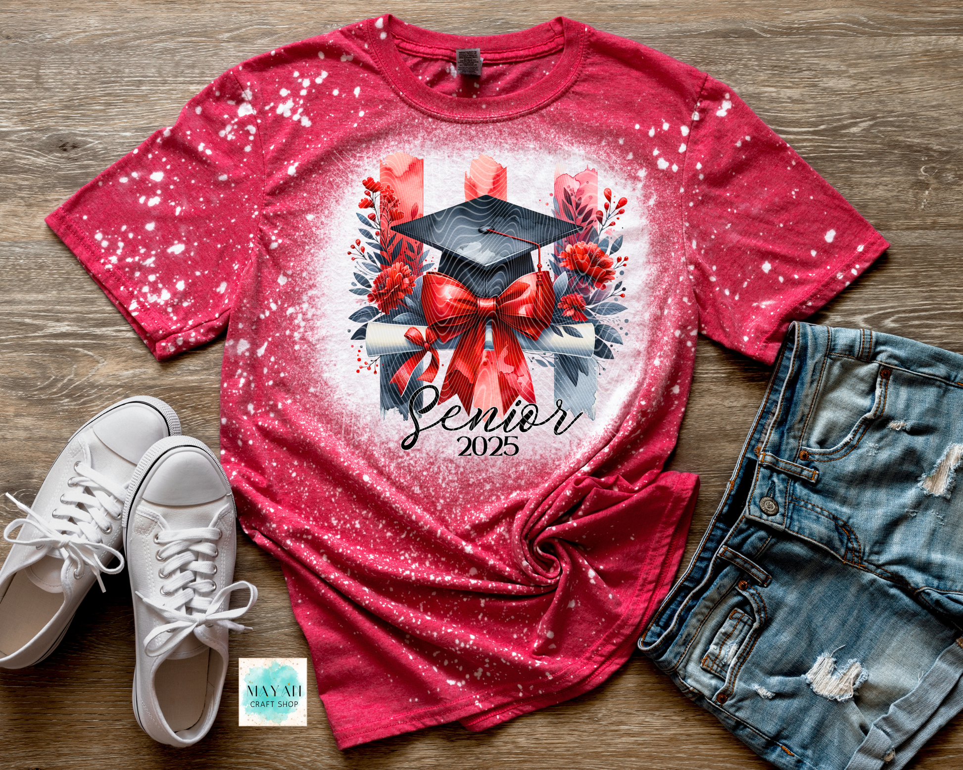 Red graduate 2025 heather red bleached tee. -Mayan Craft Shop