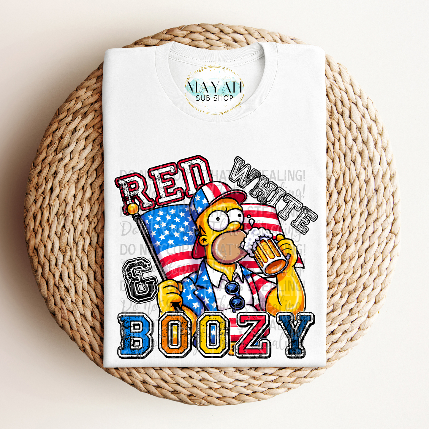 Red, white & boozy shirt. -Mayan Sub Shop