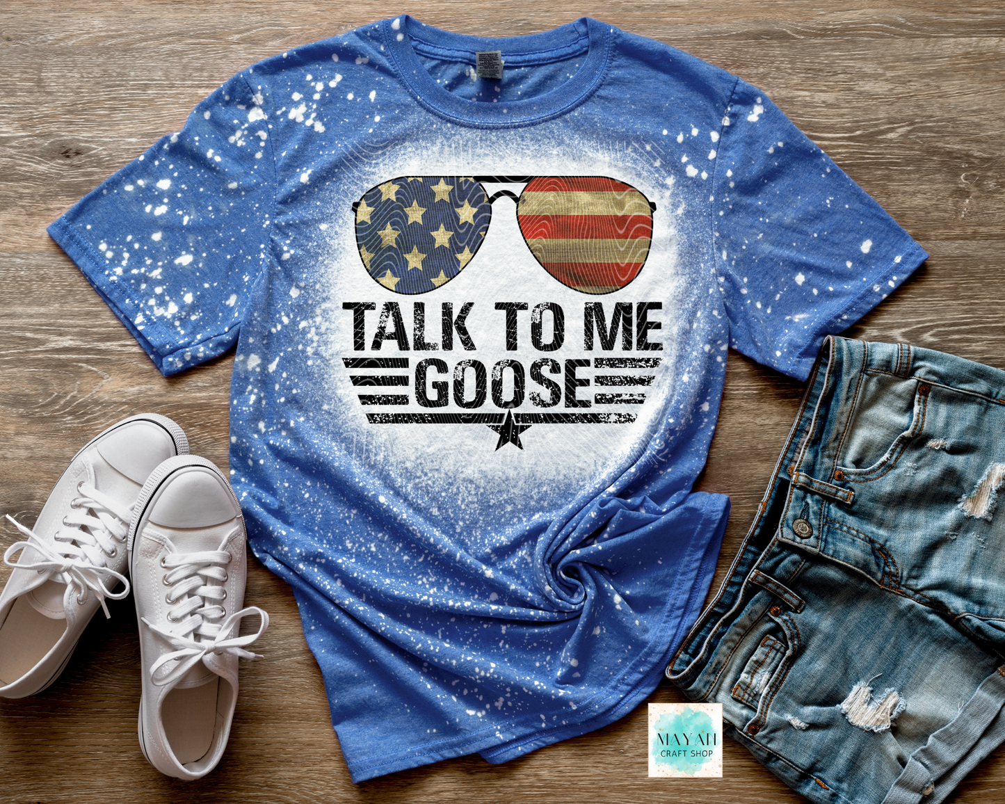 Talk to me goose heather royal blue bleached tee. -Mayan Craft Shop