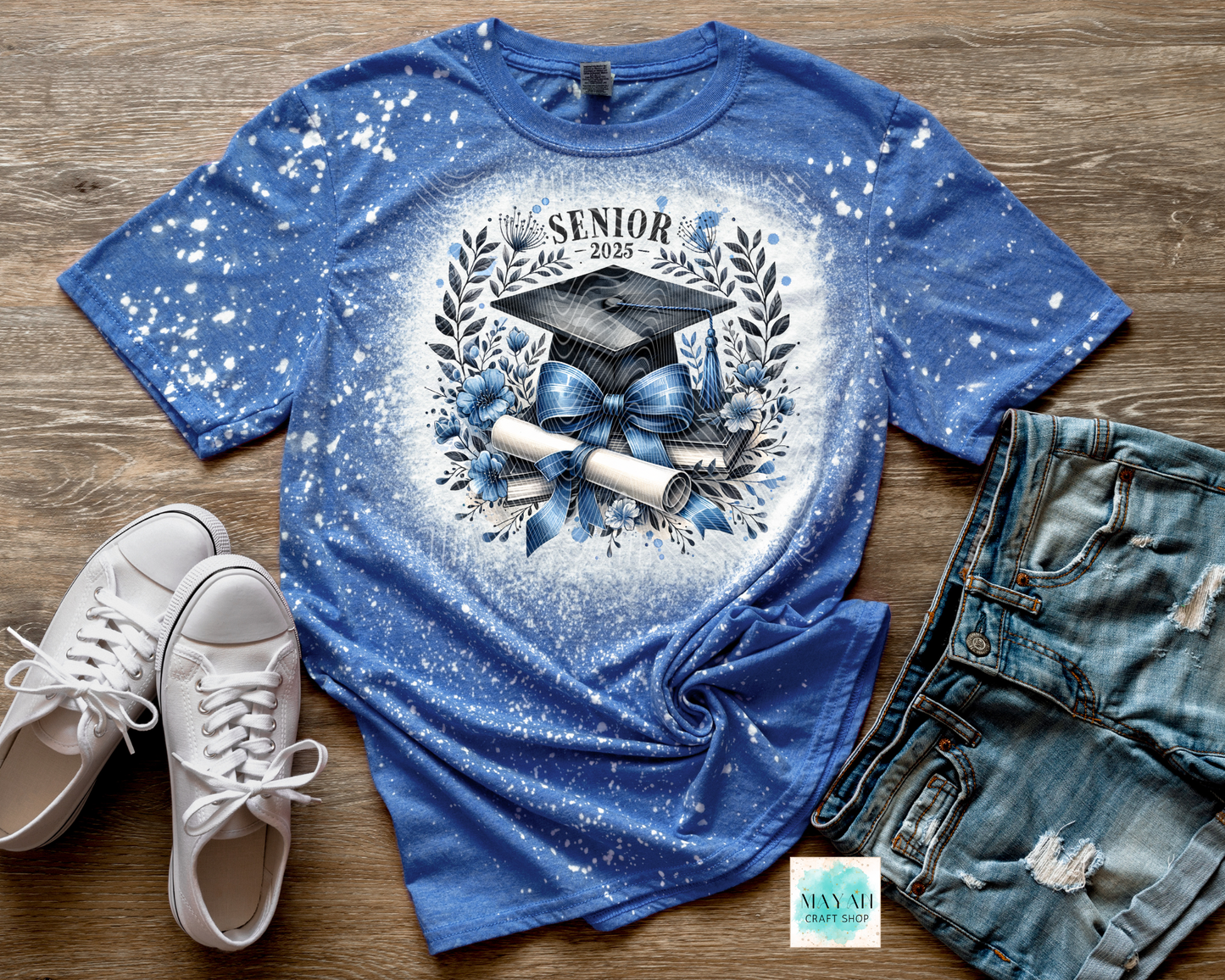 Blue graduate 2025 heather royal blue bleached tee. -Mayan Craft Shop 