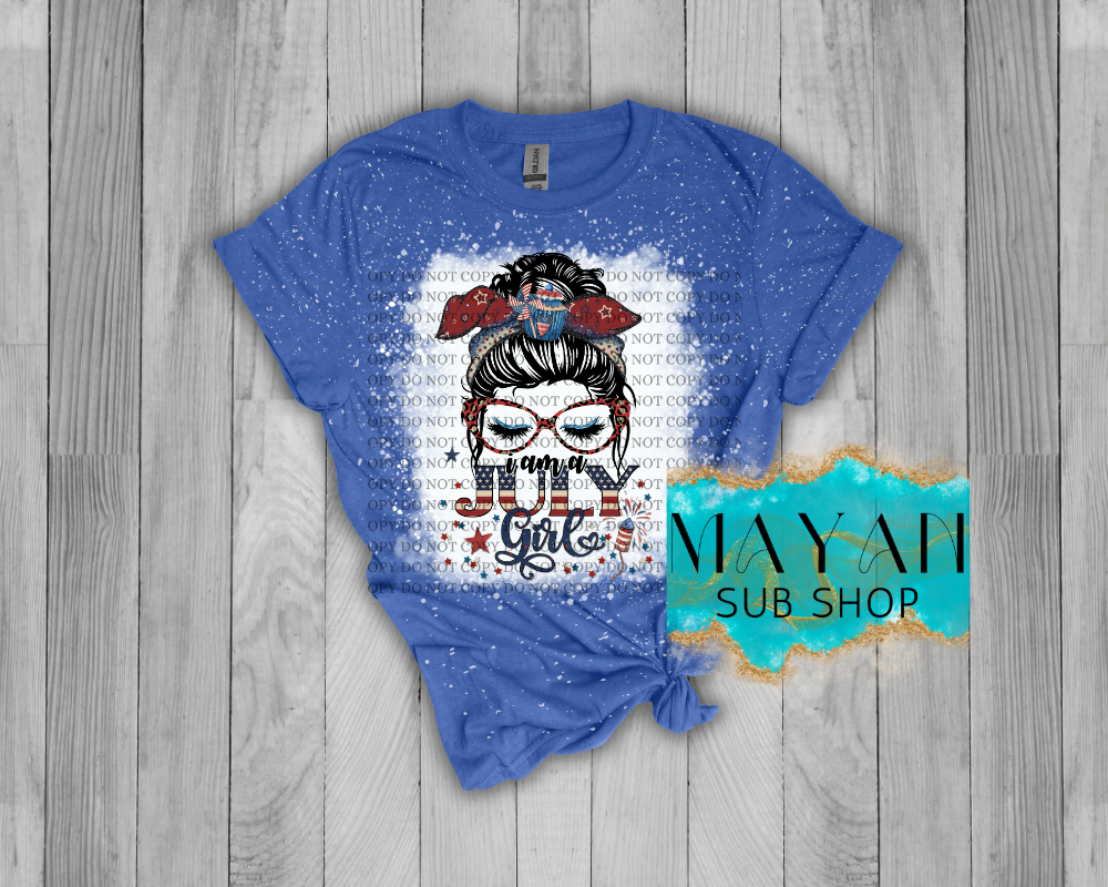 July Girl Patriotic Messy Bun Bleached Shirt - Mayan Sub Shop