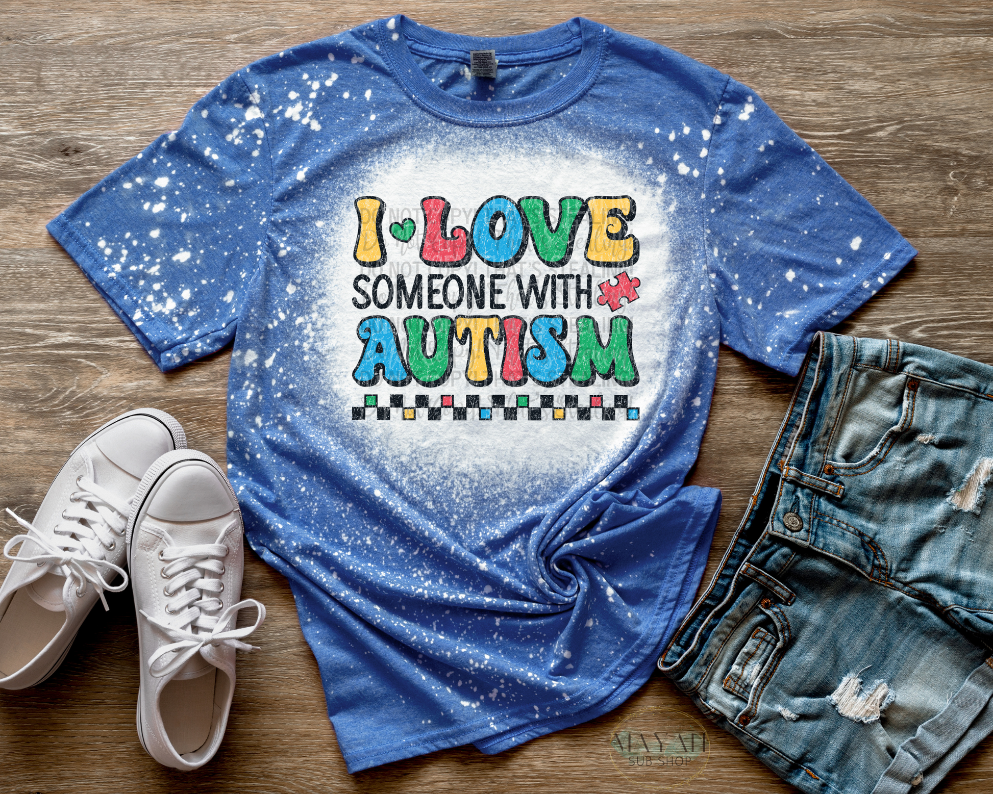 I Love Someone With Autism Bleached Tee - Mayan Sub Shop