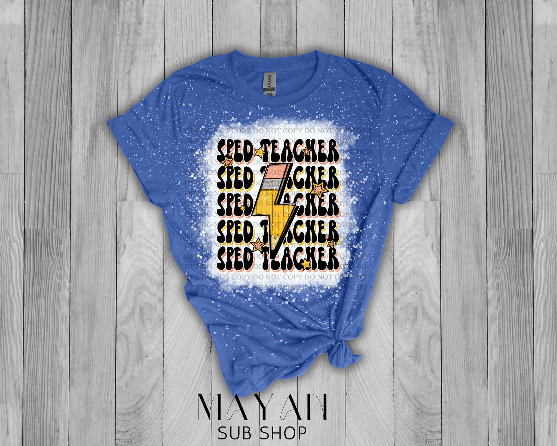 SPED teacher retro in heather royal blue bleached shirt. - Mayan Sub Shop