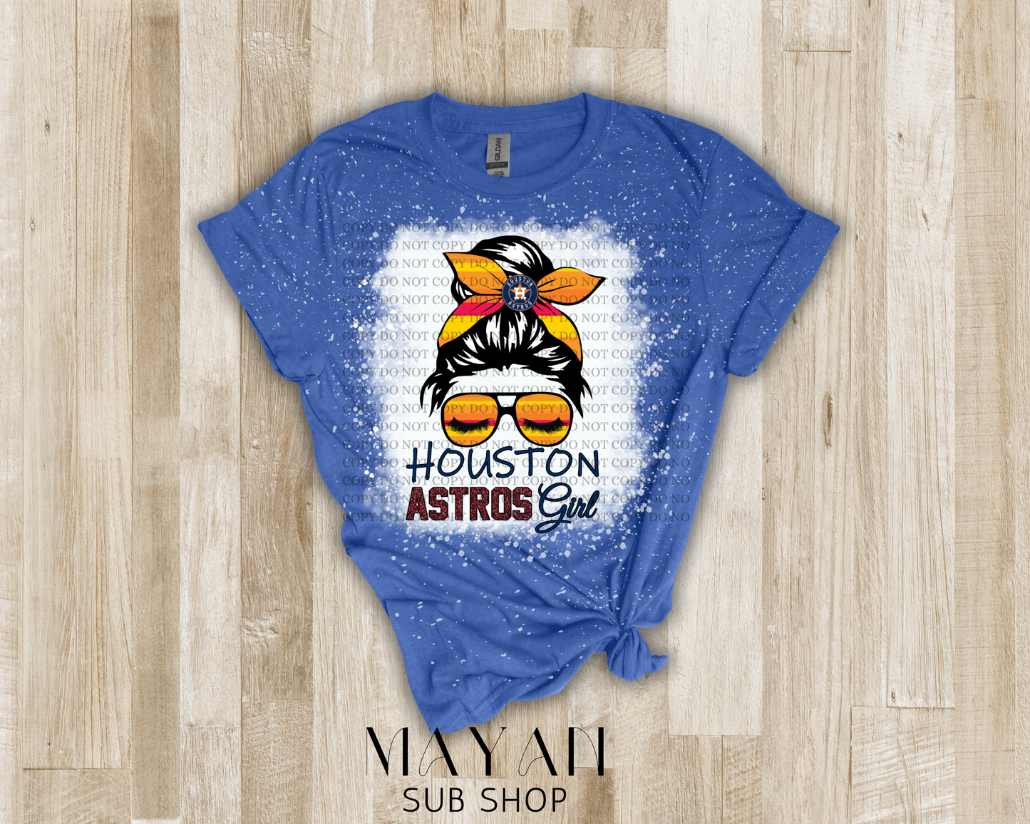 Astros Girl Messy Bun Bleached Shirt - Mayan Sub Shop