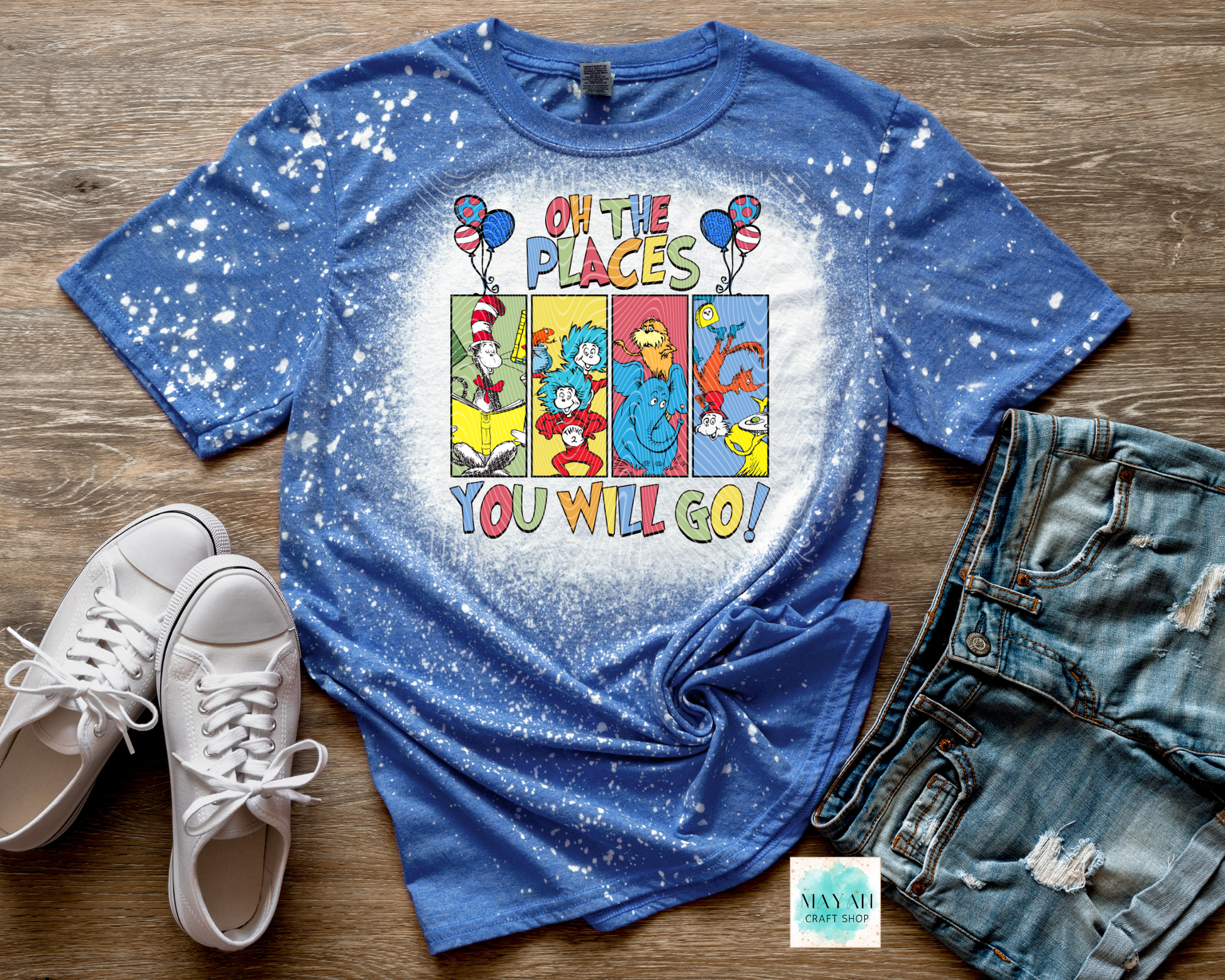 Places you will go heather royal blue bleached tee. -Mayan Craft Shop