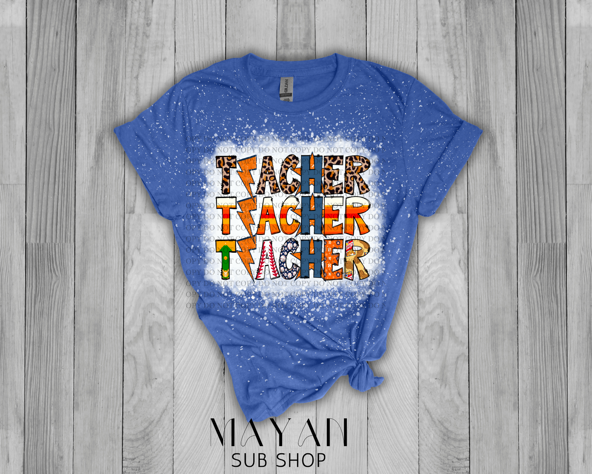 Teacher stacked Astros bleached shirt - Mayan Sub Shop