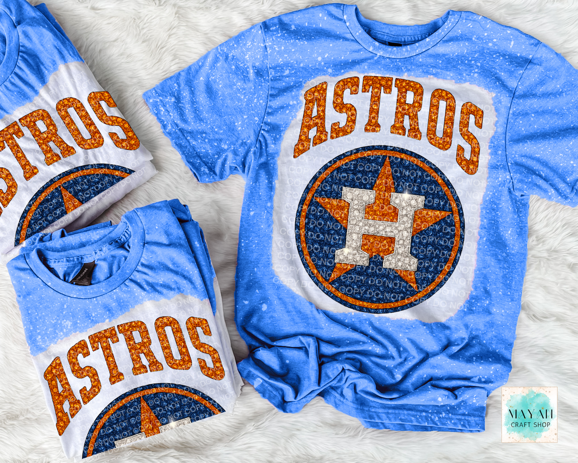 Houston baseball rhinestone effect heather royal blue bleached shirt. -Mayan Craft Shop