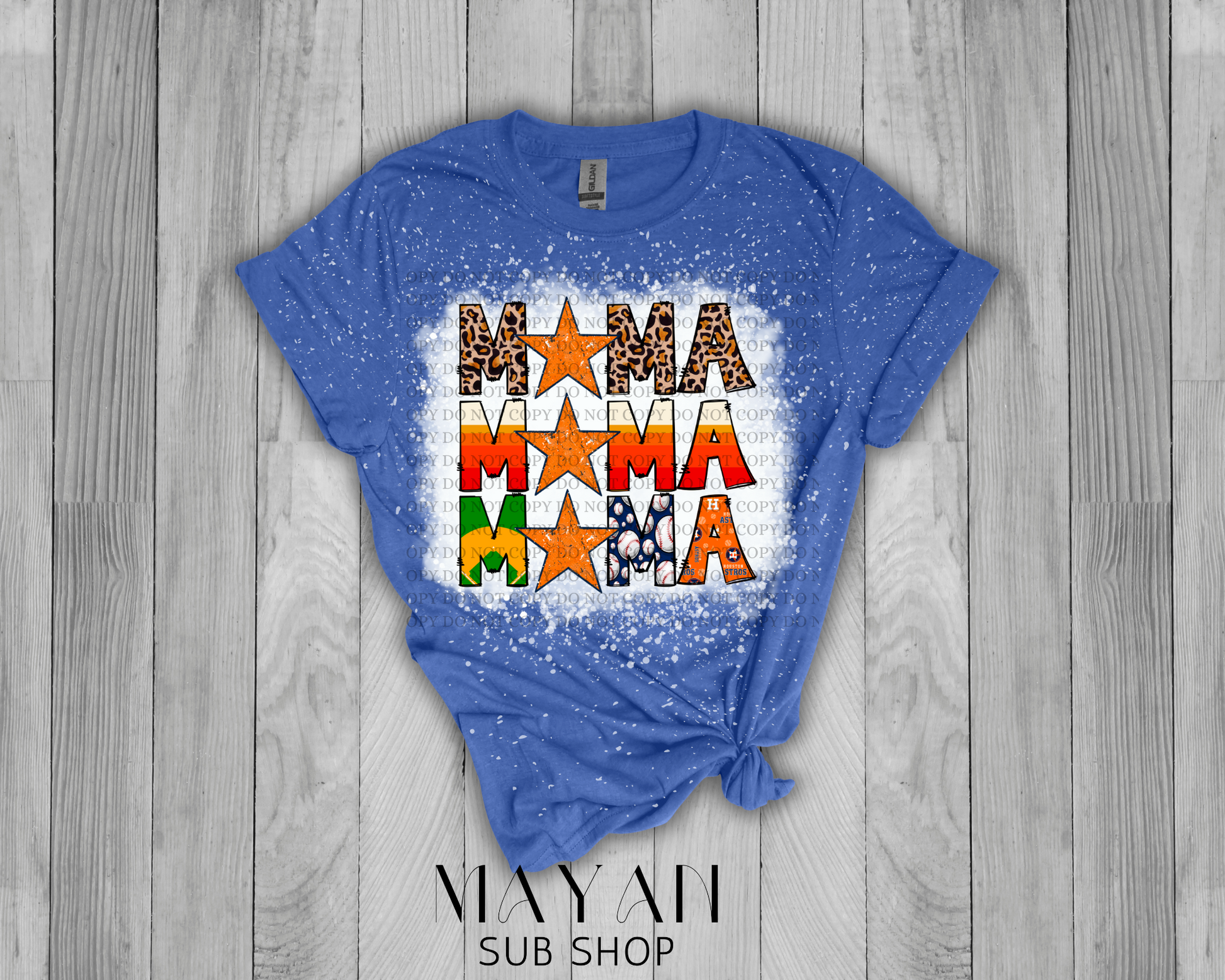 Mama Stacked Astros Bleached Shirt - Mayan Sub Shop