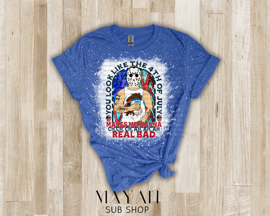 Heather royal blue bleached shirt with classic Halloween villain.- Mayan Sub Shop