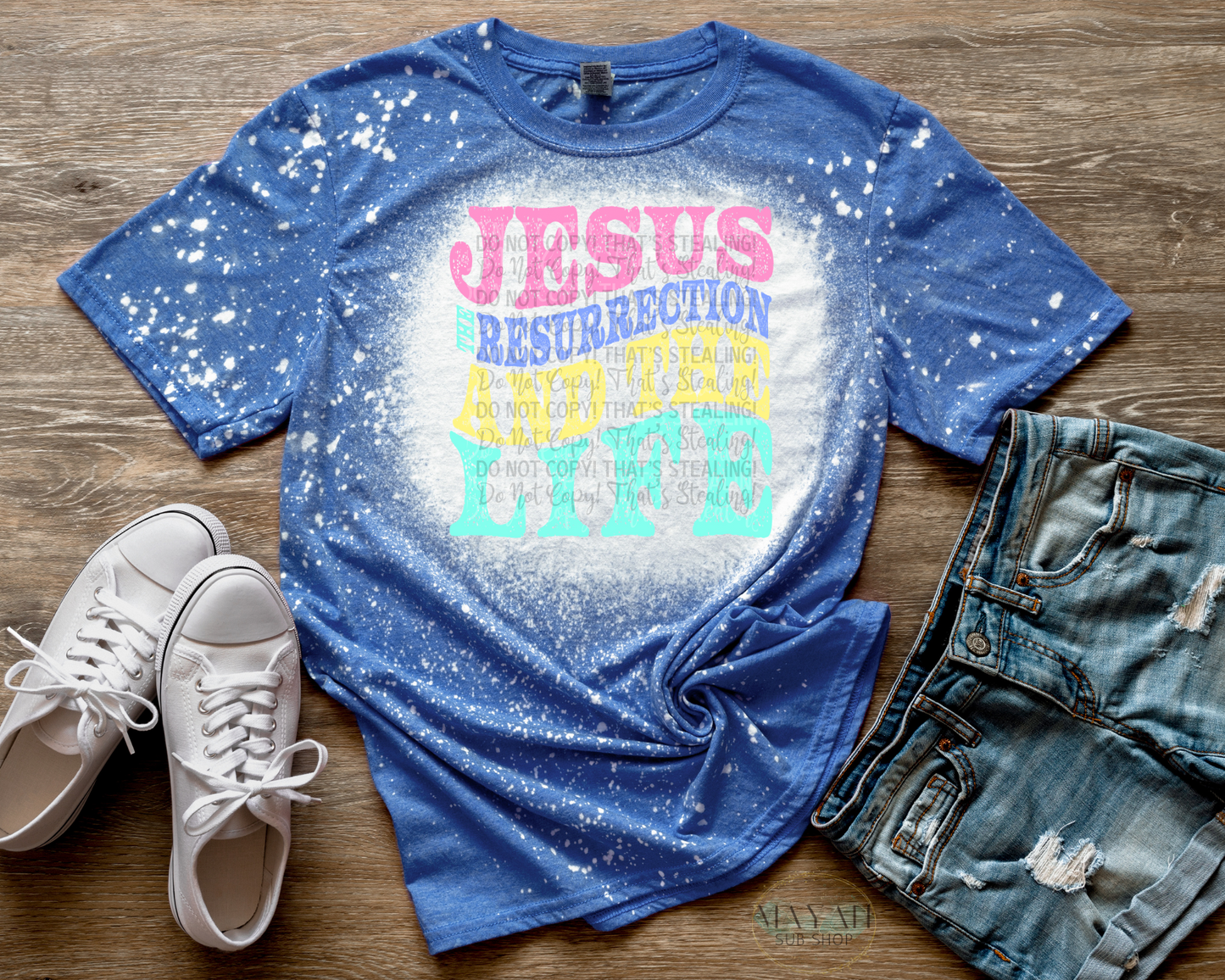 Jesus Resurrection Life Bleached Tee - Mayan Sub Shop