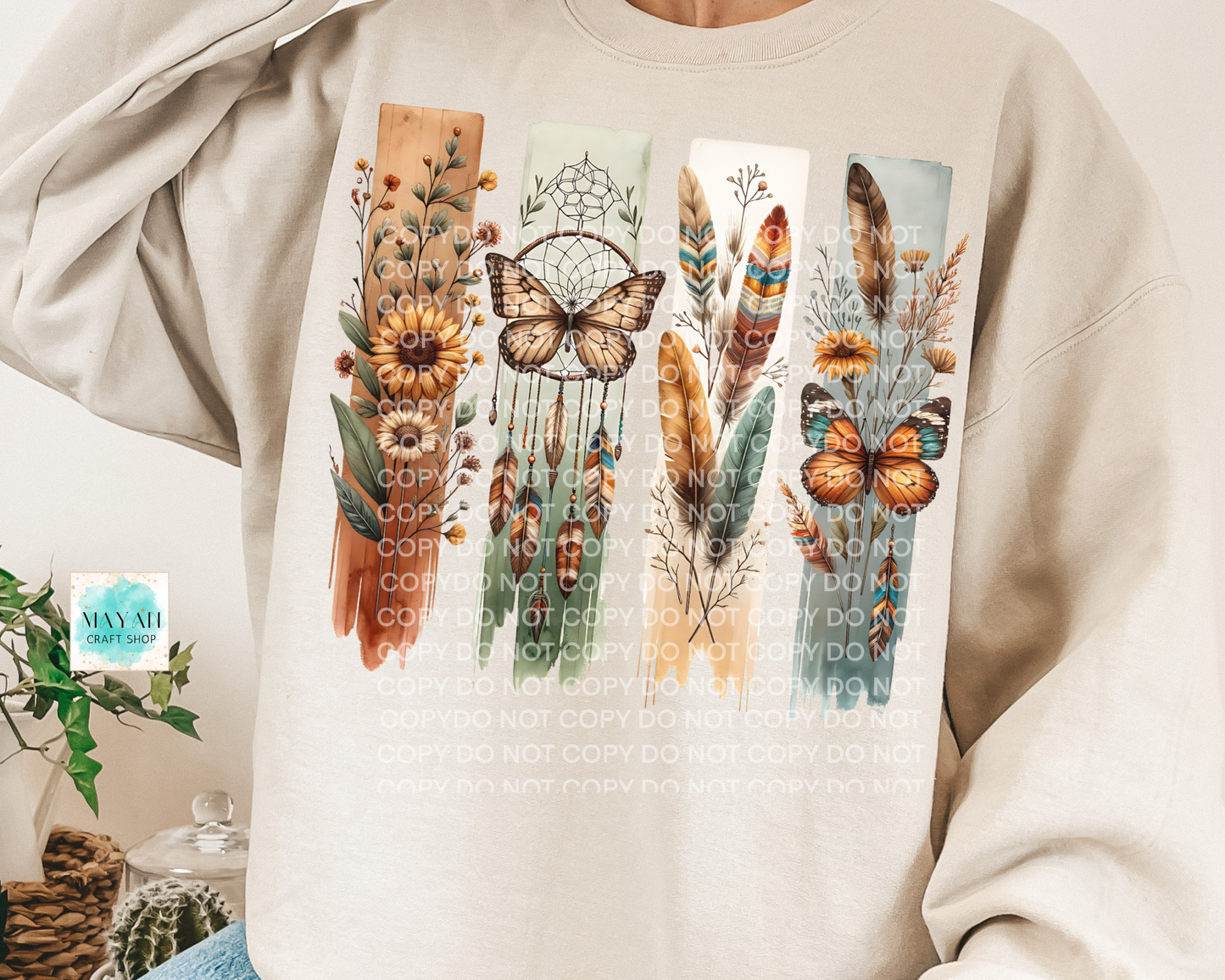 Butterfly dark boho sand sweatshirt. -Mayan Craft Shop