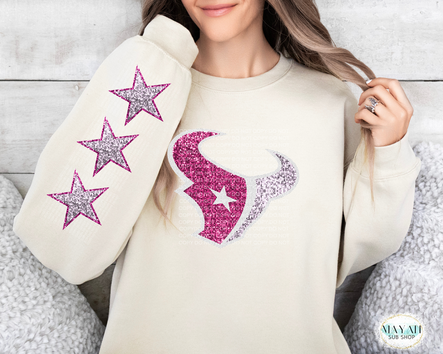 Houston Football Pink Out Glitter Sweatshirt