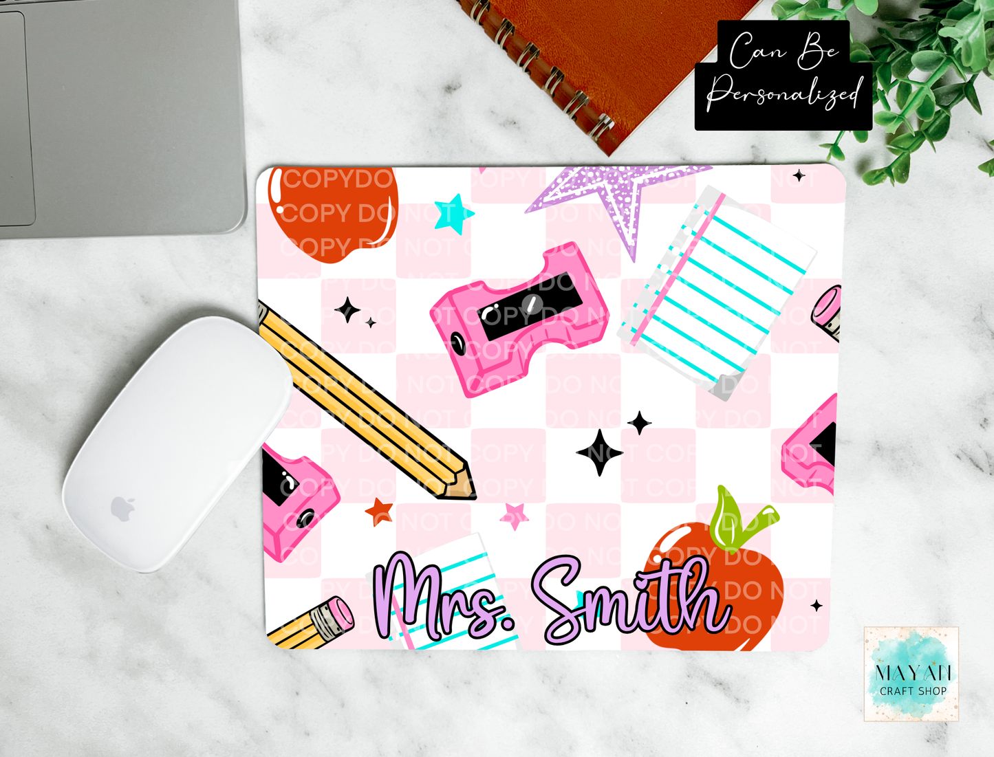 School apple checker mouse pad.