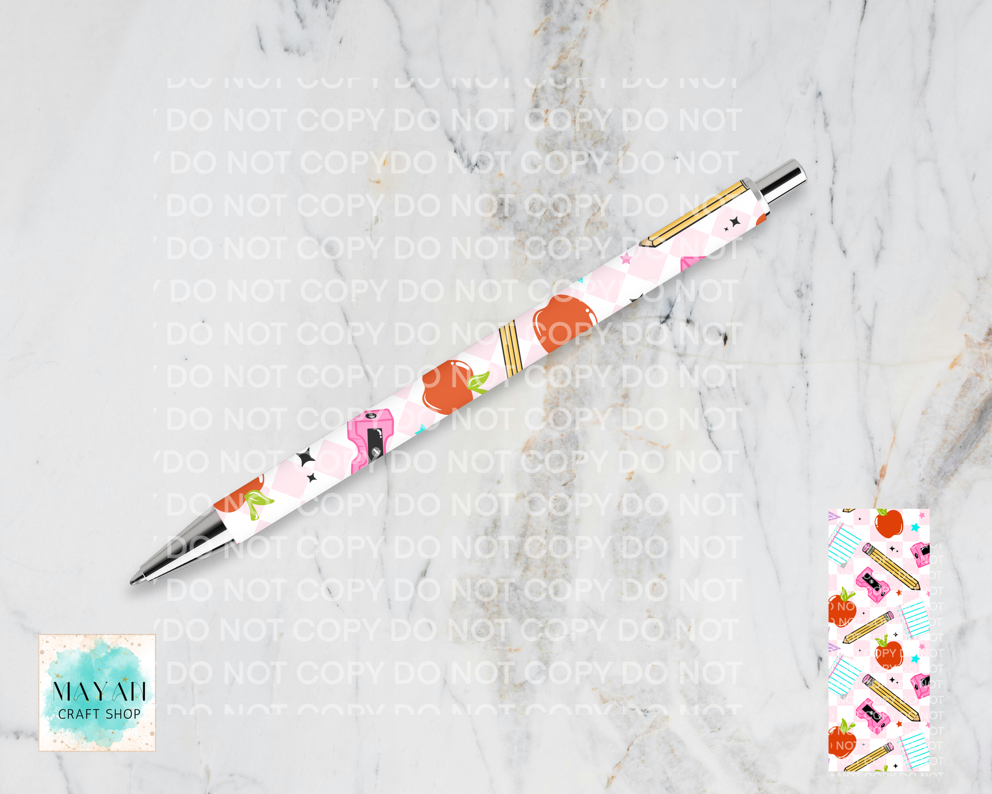School apple checker pen.