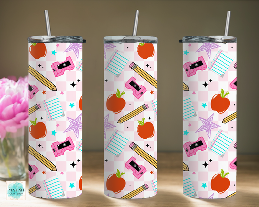 School apple checker tumbler.