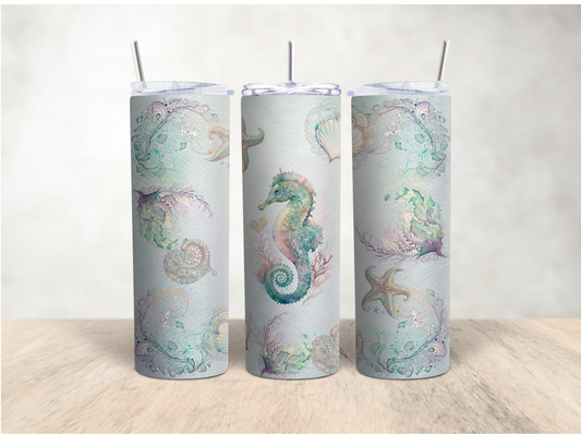 Seahorse and seashells tumbler - Mayan Sub Shop