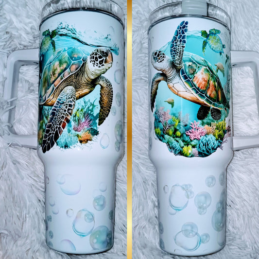 Sea Turtles In Ocean 40 OZ. Tumbler with Handle