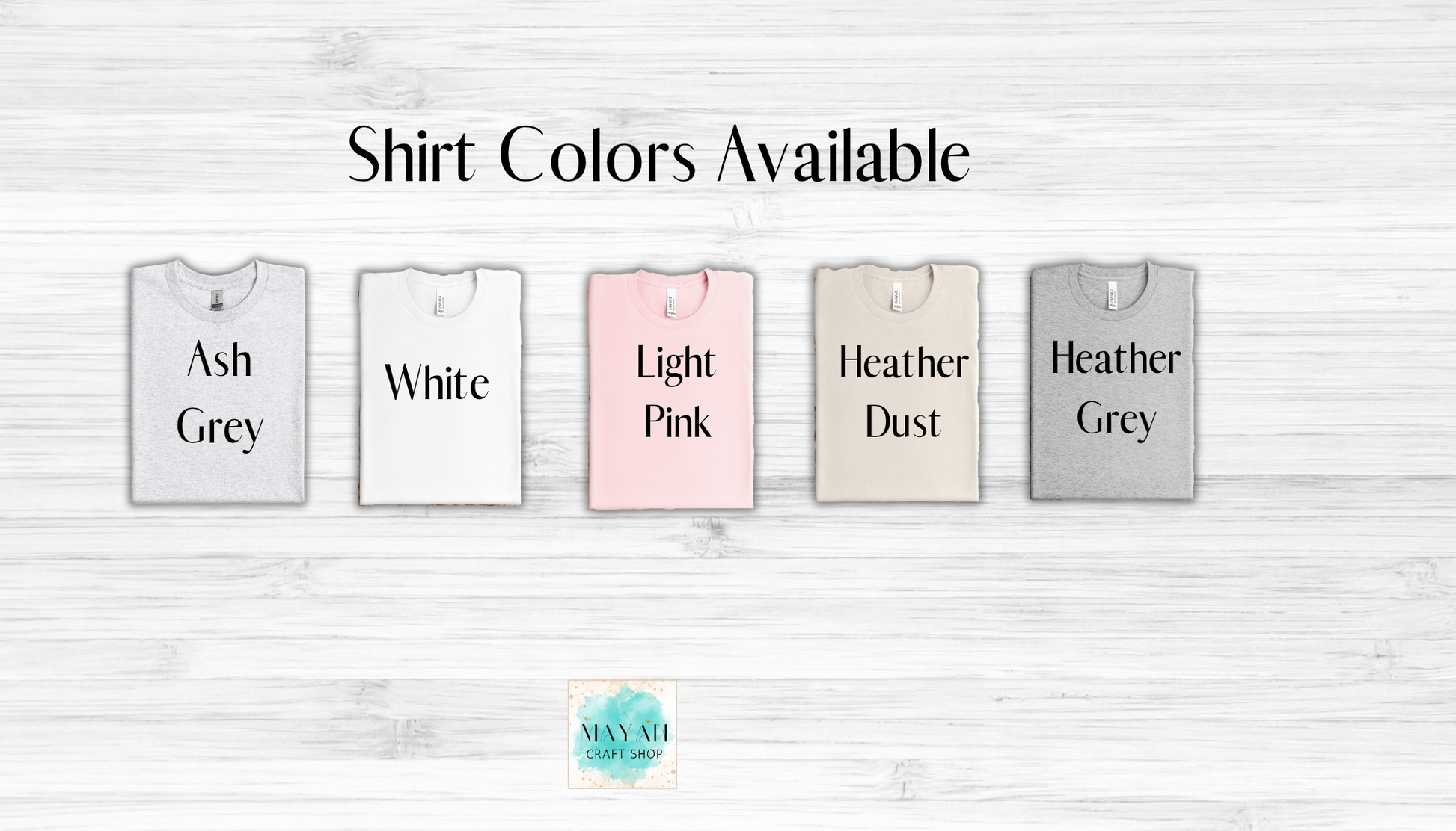 Pastel colored shirt chart. -Mayan Craft Shop