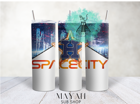 Space city 20 oz. skinny tumbler. - Mayan Sub Shop