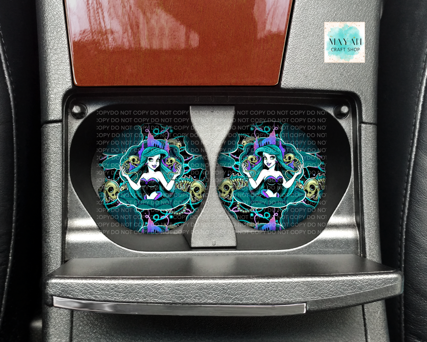 spooky mermaid with skulls in car coasters. -Mayan Craft Shop