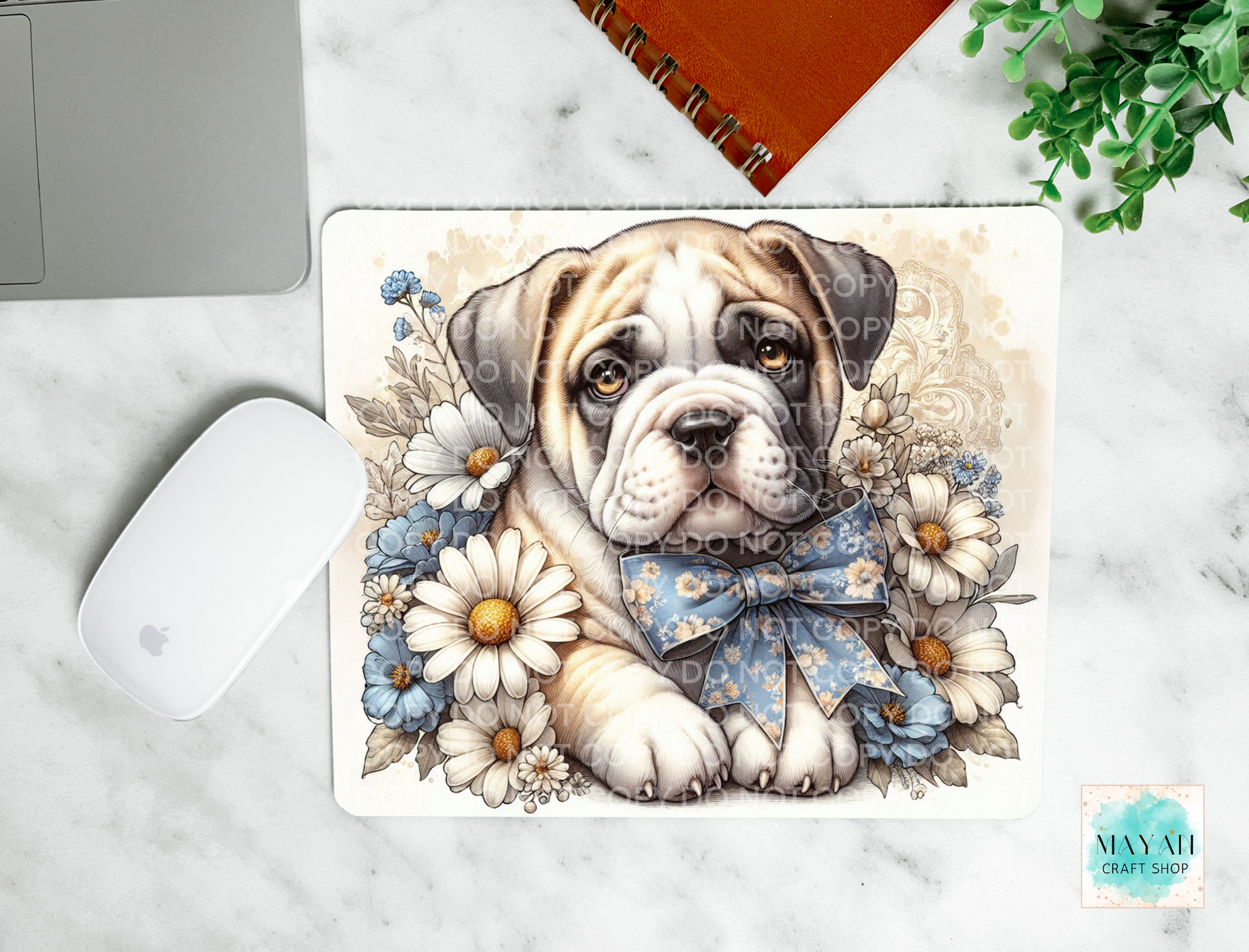 Spring bulldog mouse pad. -Mayan Craft Shop