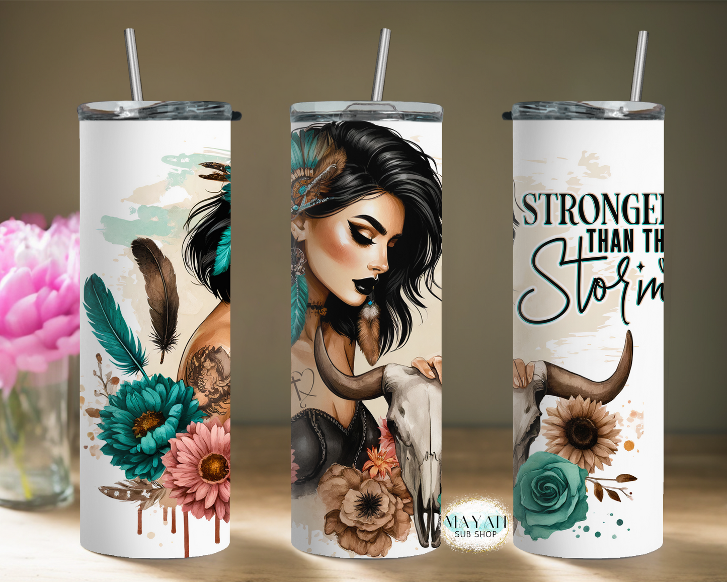 Stronger than the storm native tumbler. -Mayan Sub Shop