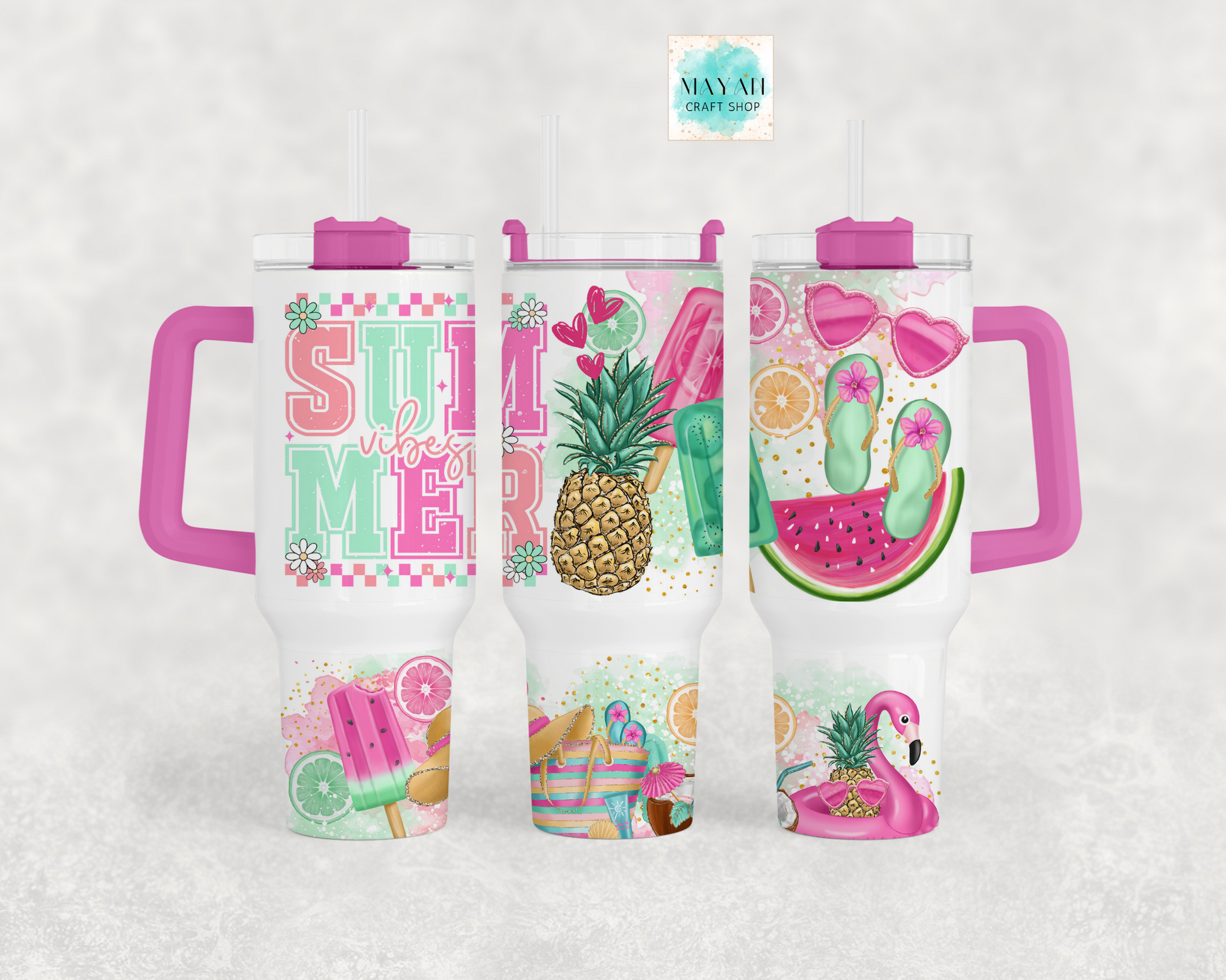 Summer vibes 40 oz tumbler. -Mayan Craft Shop