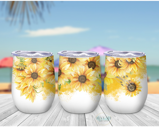 Sunflowers wine tumbler. -Mayan Sub Shop