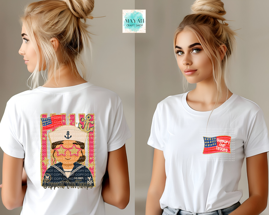 Support Our Troops N_vy Female Shirt w/ Pocket Design