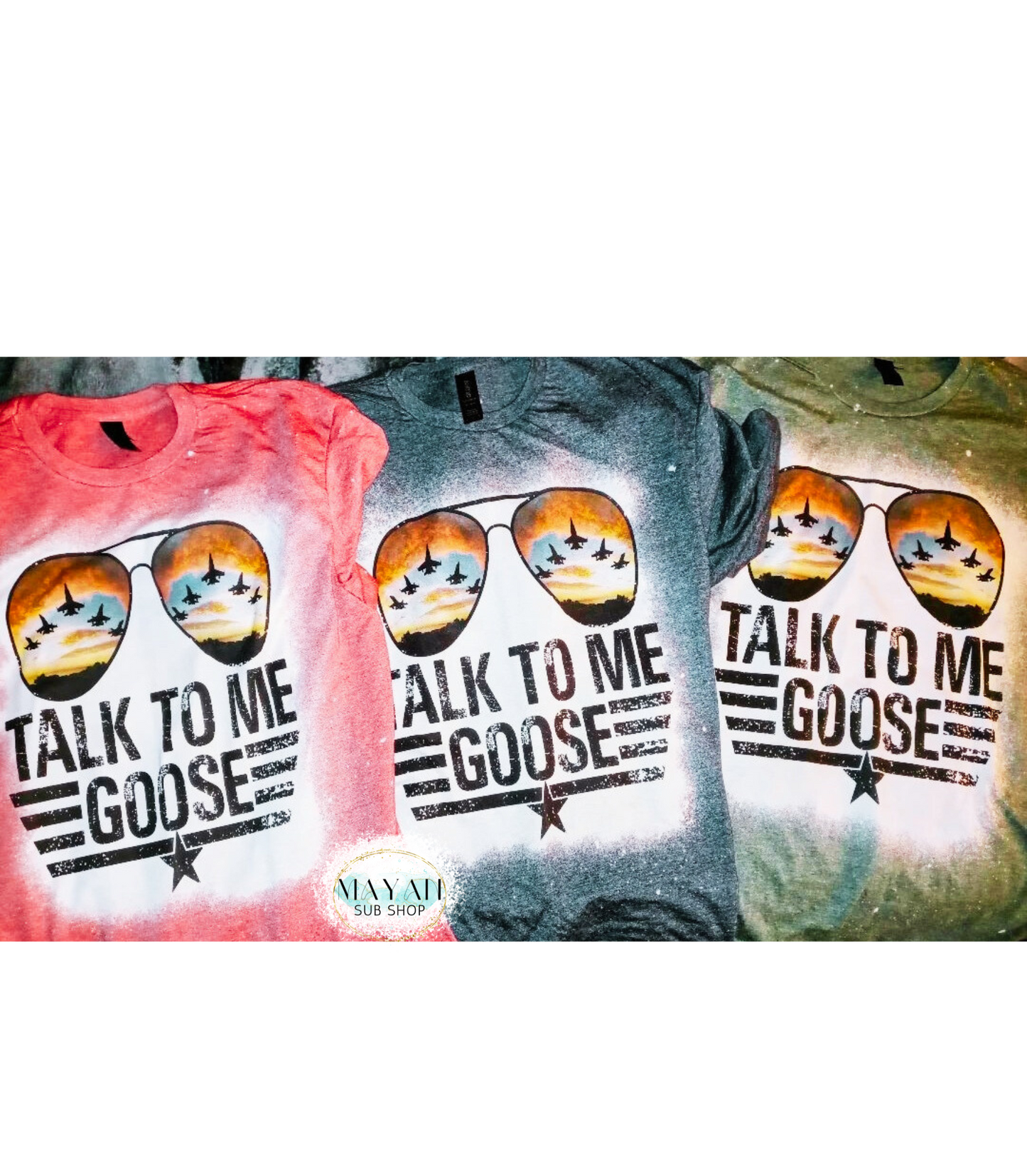 Talk To Me Goose Fighter Jet Glasses Bleached Tee