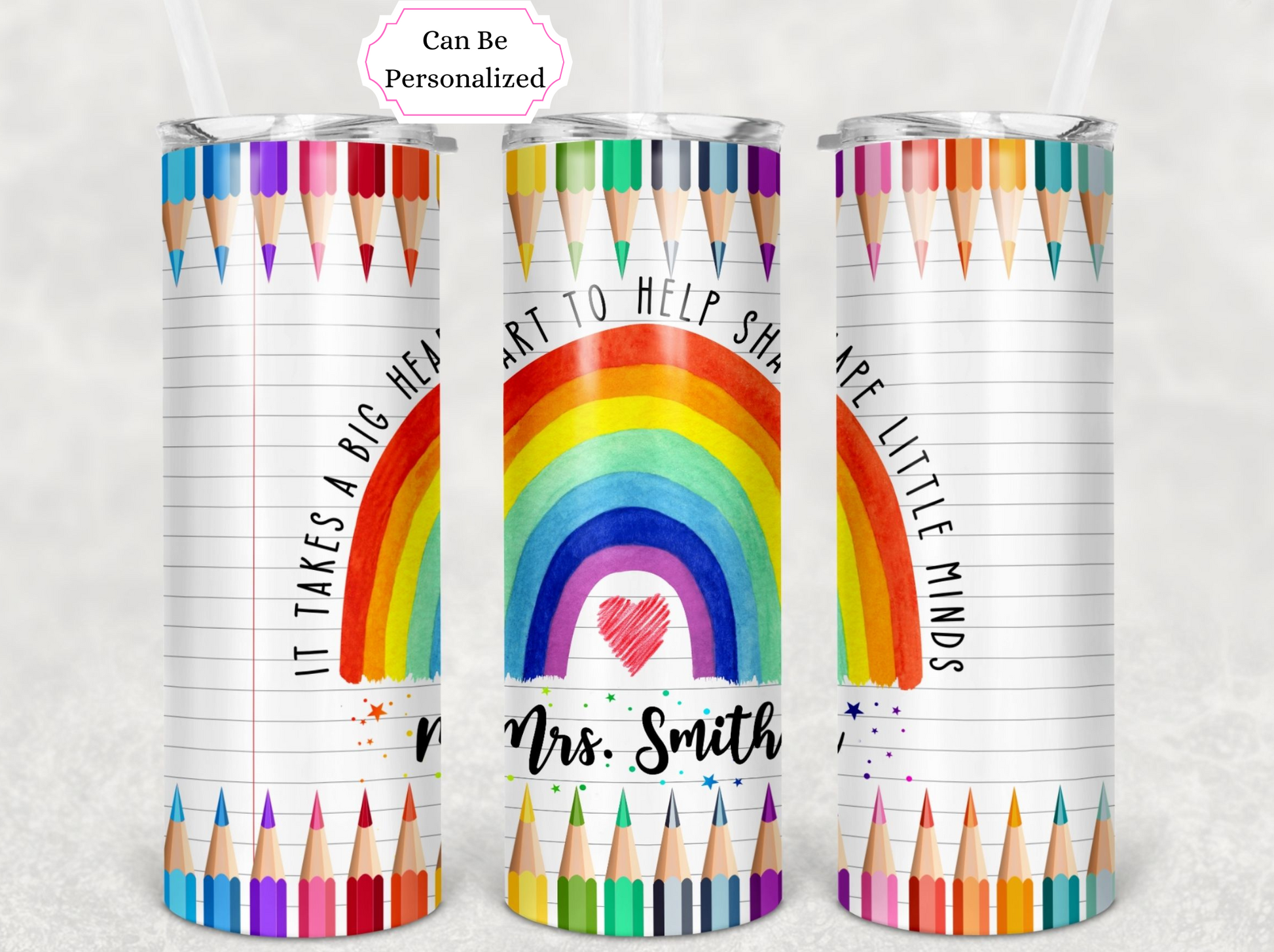 Teacher big heart rainbow 20 oz. skinny tumbler. - Mayan Sub Shop