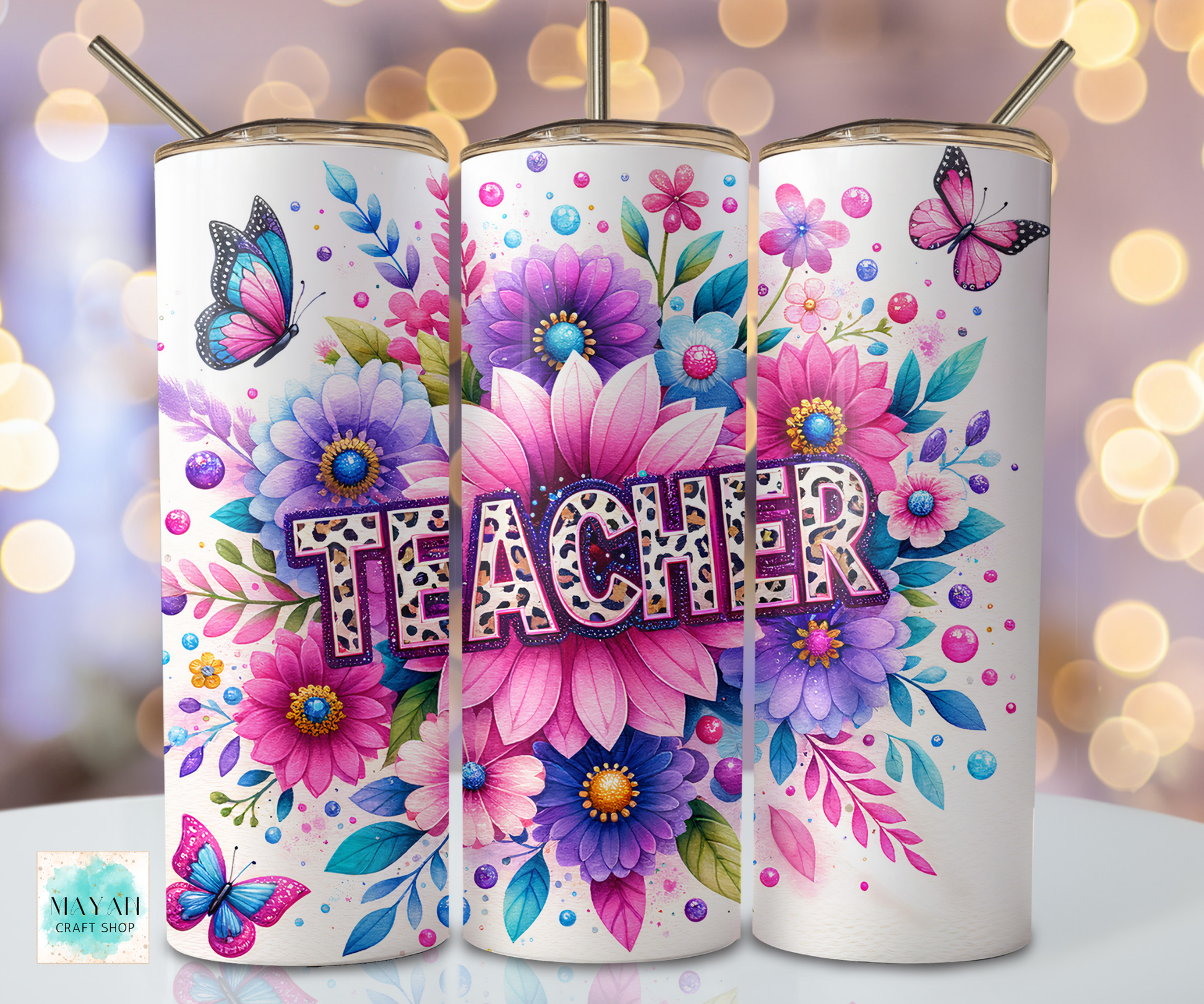 Teacher floral tumbler